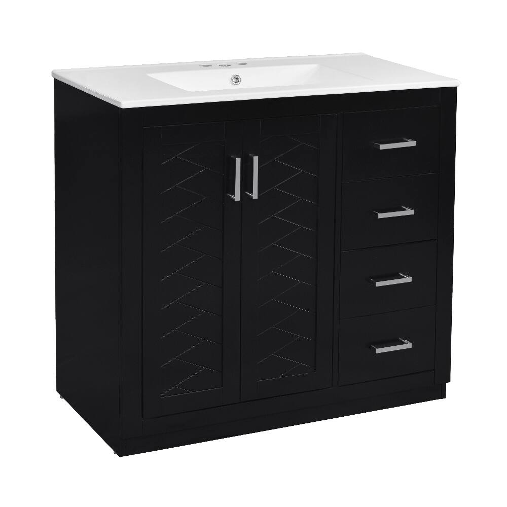 Alt View 6. Loheer - Loheer 36 inch bathroom vanity with sink Black Freestanding Solid Wood Frame - Black.
