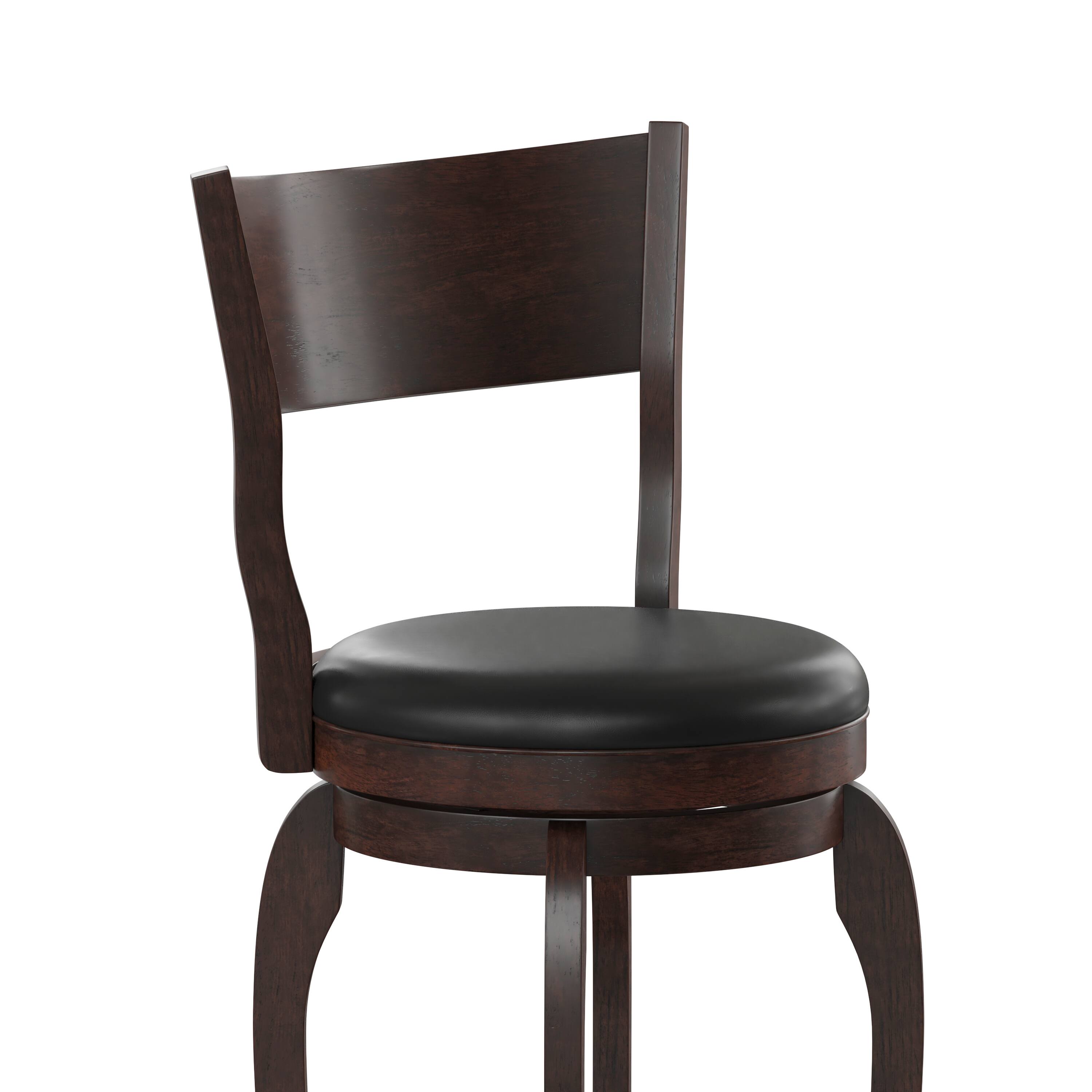 Alt View 10. Emma + Oliver - Cale Classic Pub Style Swivel Wooden Barstool with Padded Faux Leather Seat - Black Vinyl/Espresso Frame.