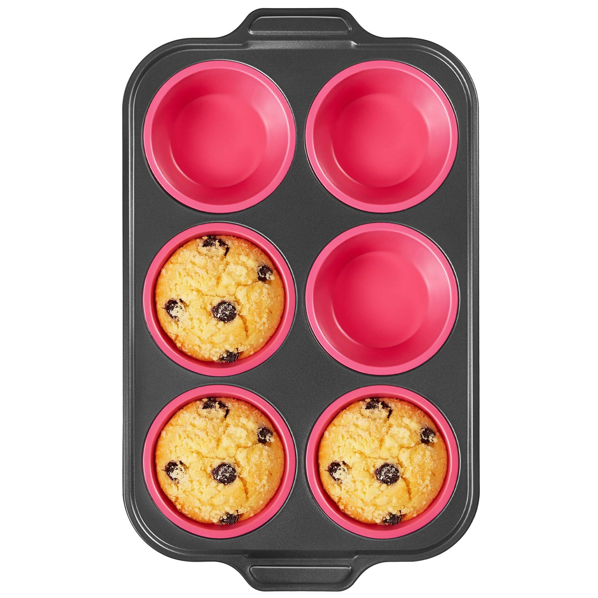 Front. PARKER SLATER - Silicone Muffin Pans For Baking With Metal Frame Egg Bite Molds Cupcake Regular Size Tins Easy To Pop Nonstick Non Ba....