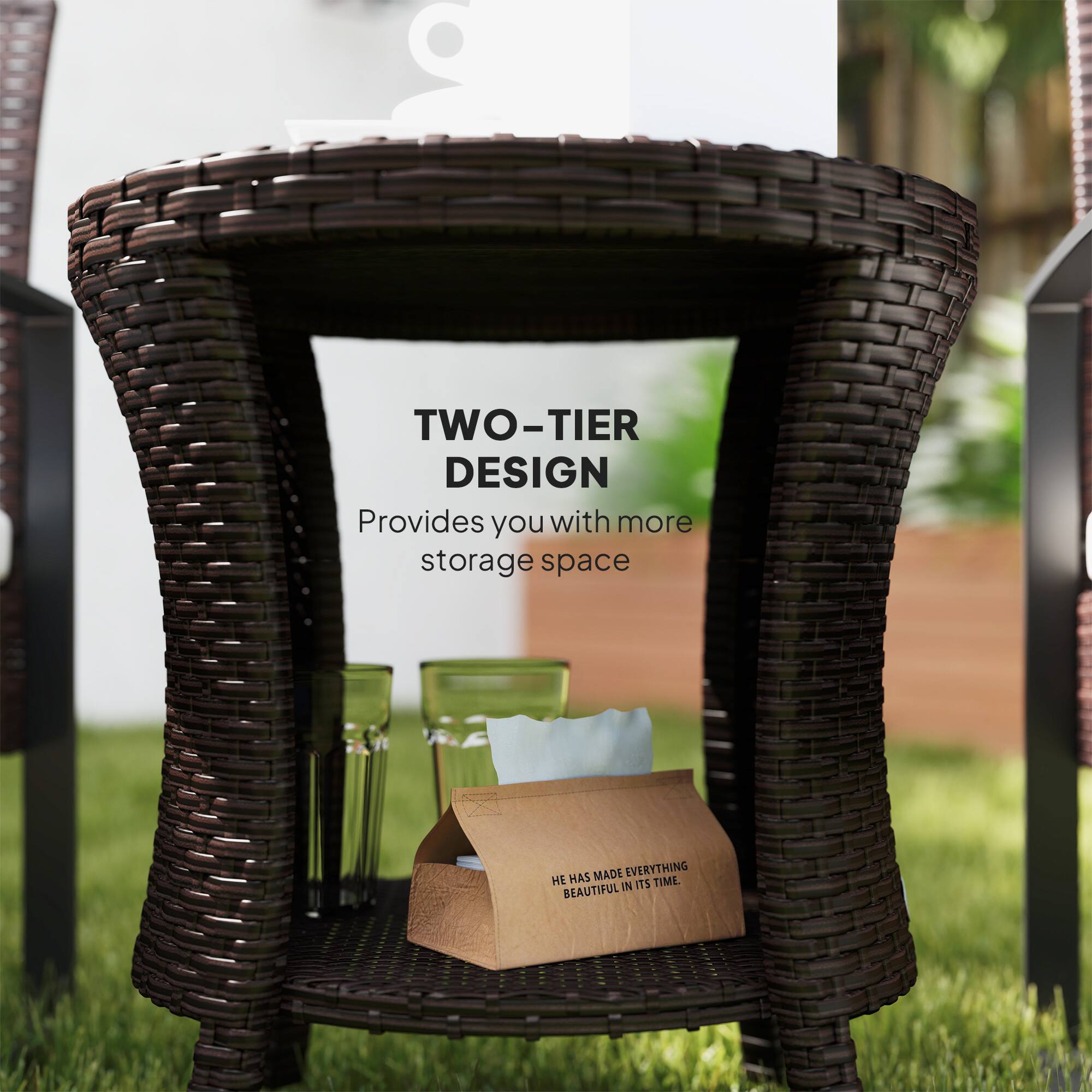 TWO-TIER DESIGN, Provides you with more storage space, HE HAS MADE EVERYTHING BEAUTIFUL IN ITS TIME.