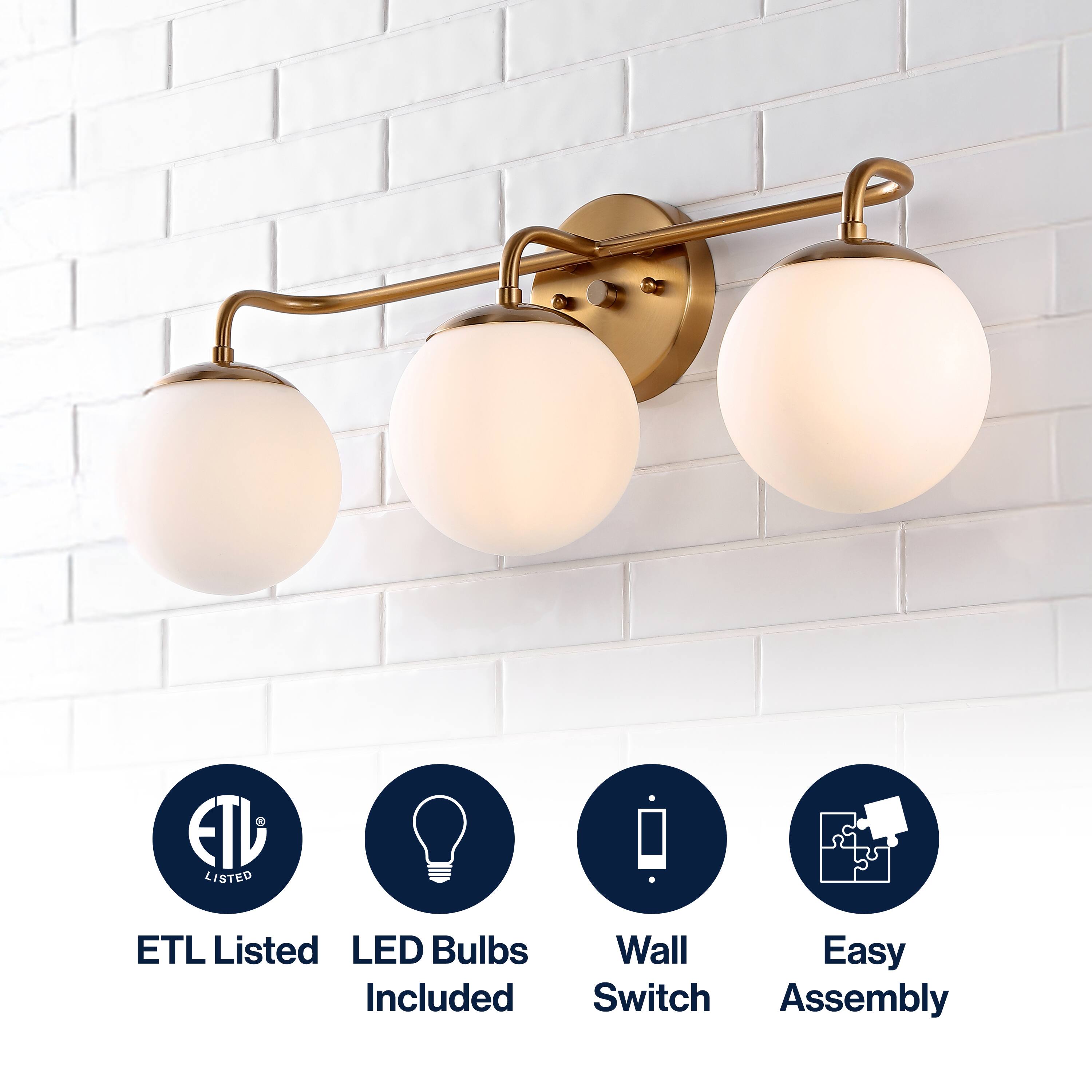 - ETL Listed
- LED Bulbs Included
- Wall Switch
- Easy Assembly