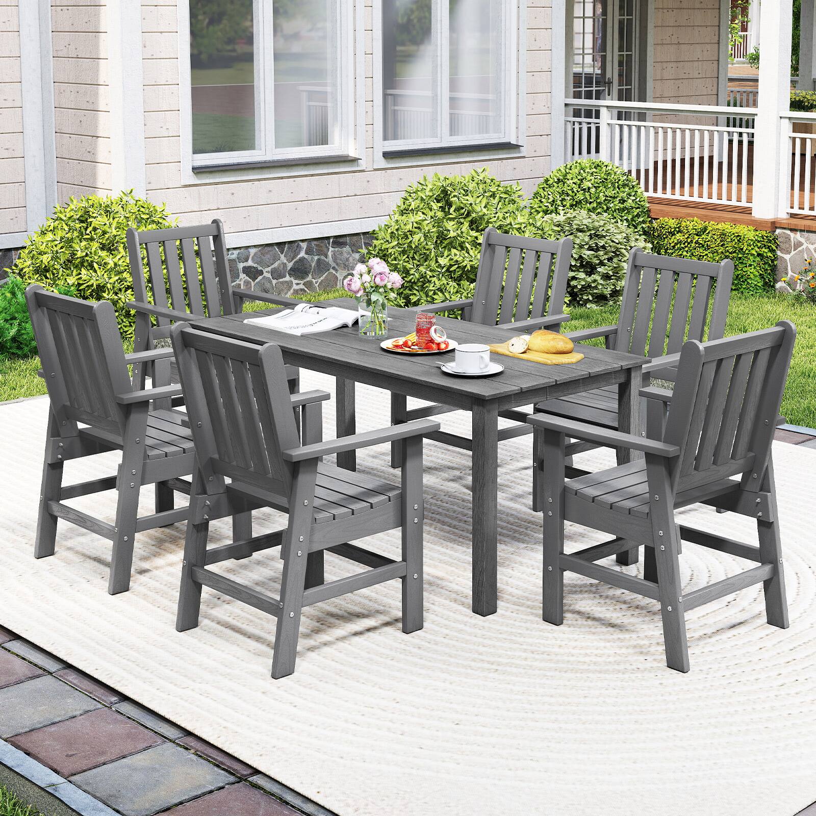 Gymax - 7 Pieces Patio Dining Set Outdoor HDPE Weather Resistant Table & Chairs Set - Gray