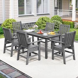 Gymax - 7 Pieces Patio Dining Set Outdoor HDPE Weather Resistant Table & Chairs Set - Gray