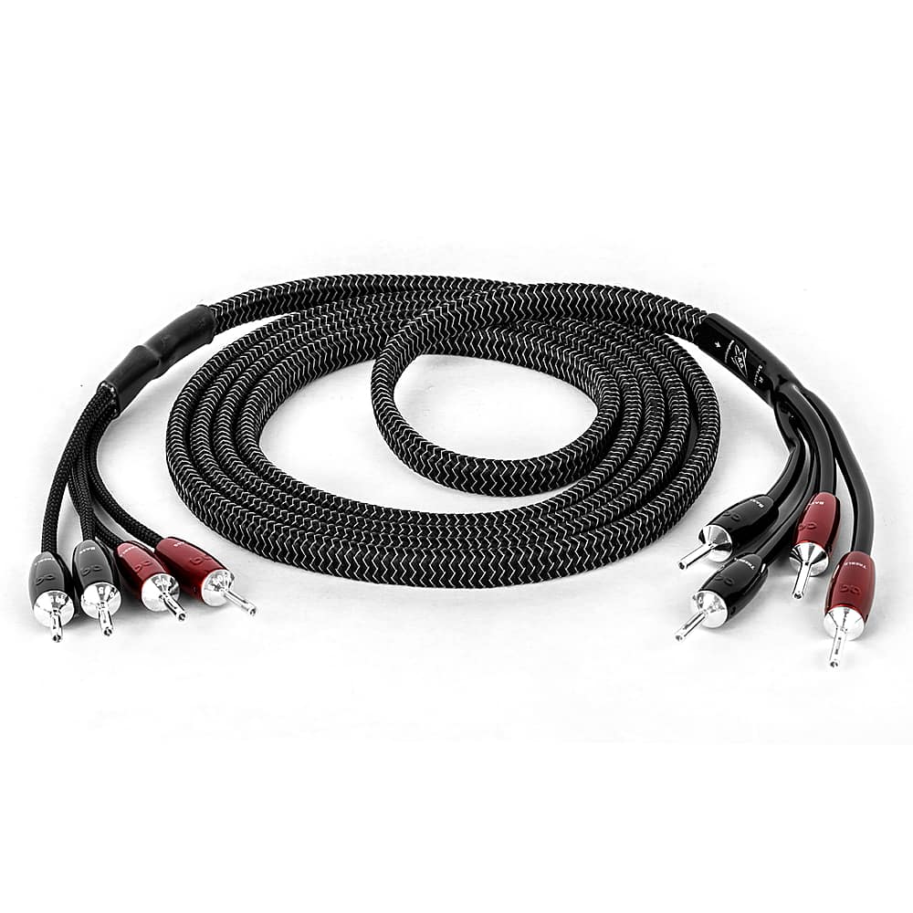 Angle. AudioQuest - Rocket 44 8' Pair Bi-Amp Speaker Cable, Silver Banana Connectors - Silver/Black.