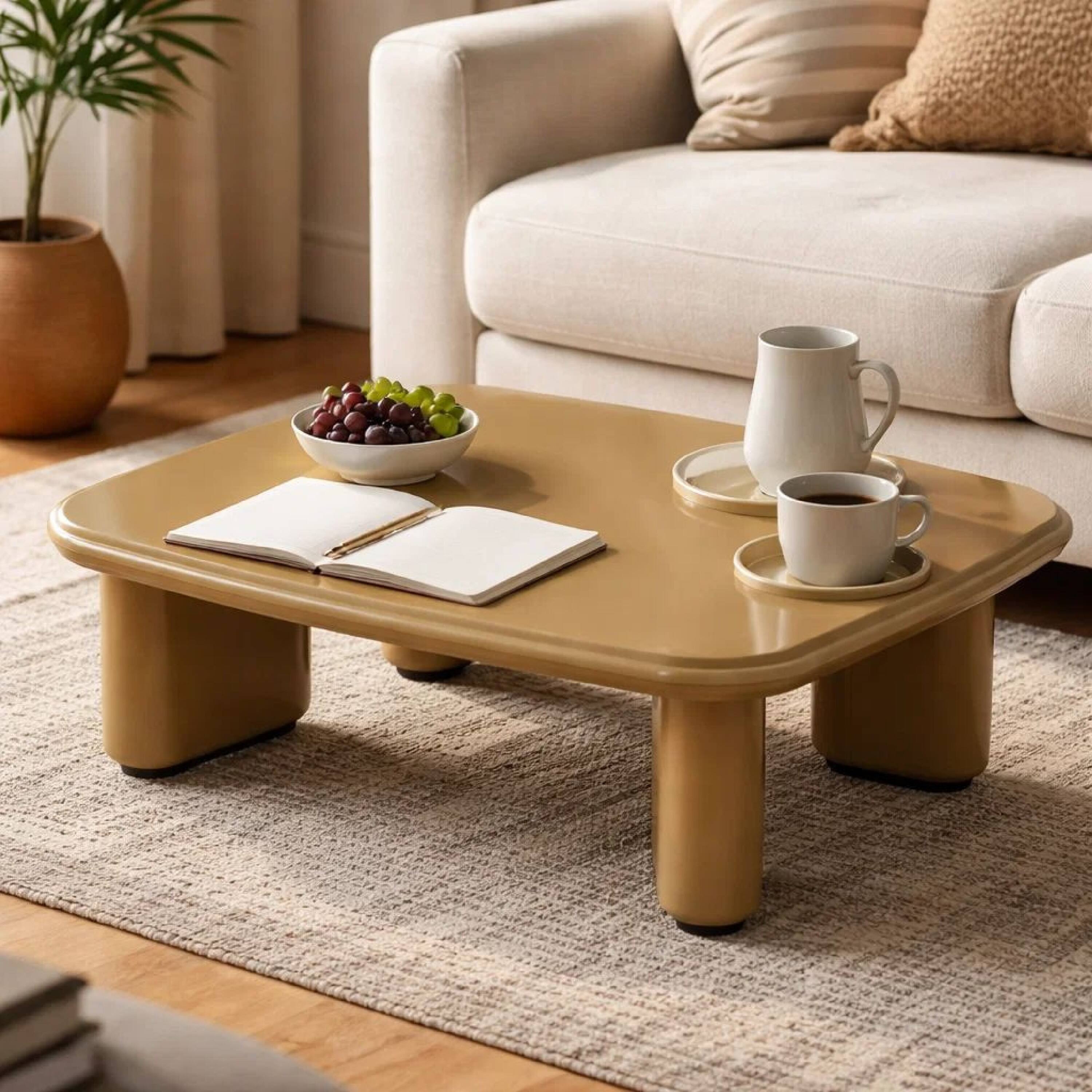 Alt View 7. Manhattan Lane - Jeny Coffee Table, 35 Inch Square Top with Rounded Corners - Yellowish Brown.
