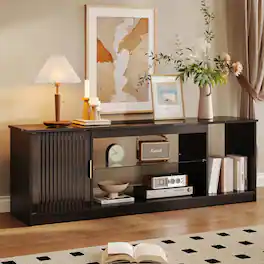 Bestier - 57" Gaming TV Stand with Adjustable Shelves LED-Lit TV Console for 65-Inch TVs with Cabinet Storage - Black