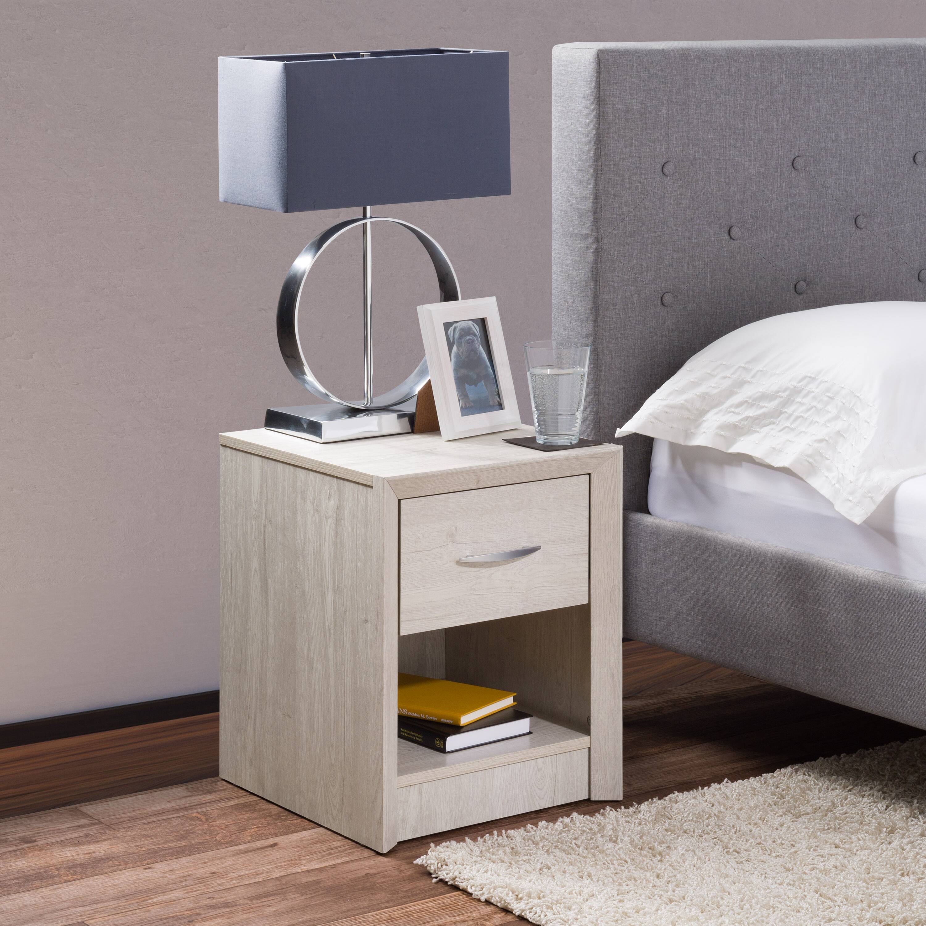Alt View 11. CorLiving - Newport 1 Drawer Nightstand - White Washed Oak.