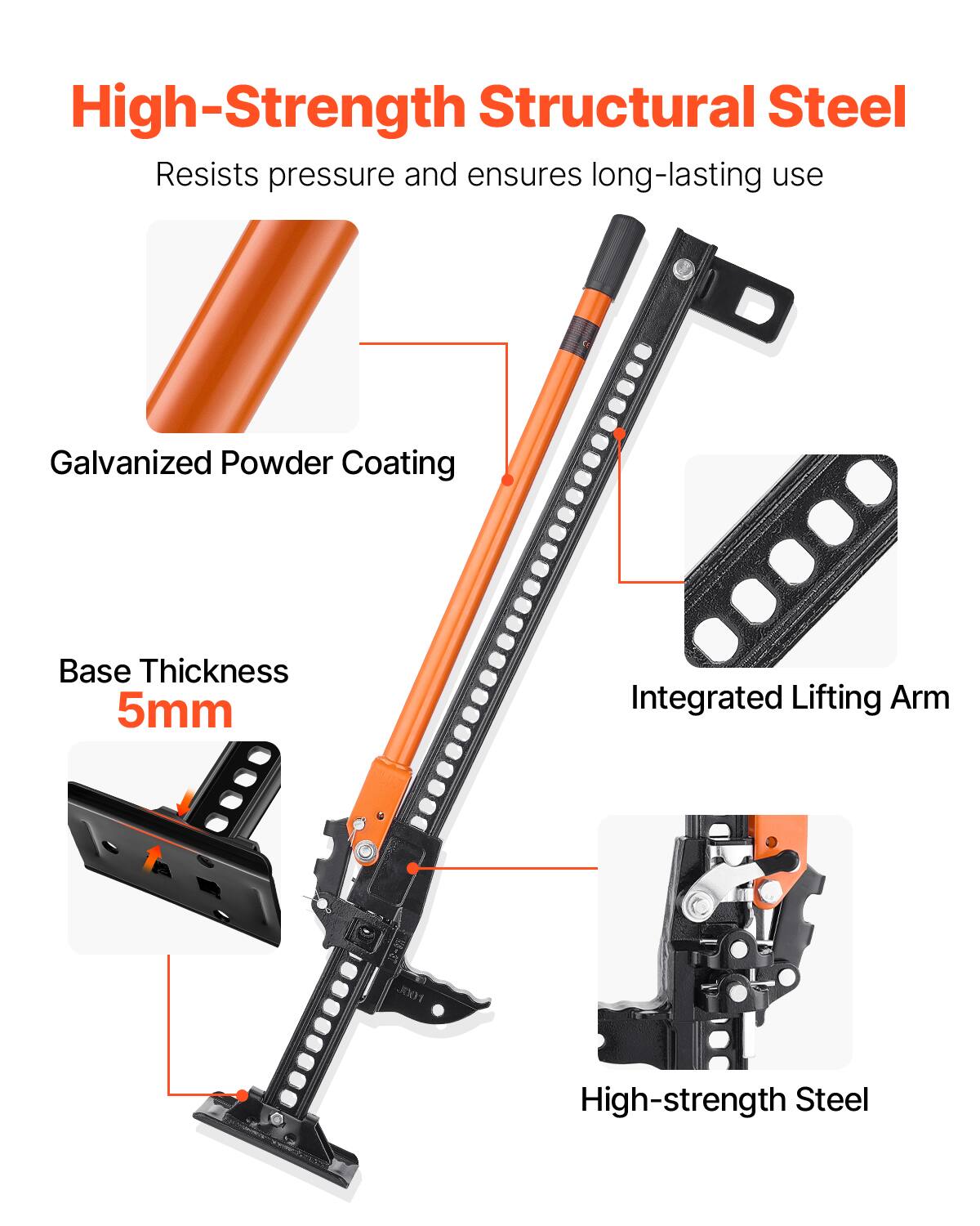 High-Strength Structural Steel Resists pressure and ensures long-lasting use  
Galvanized Powder Coating  
Base Thickness 5mm  
Integrated Lifting Arm  
High-strength Steel