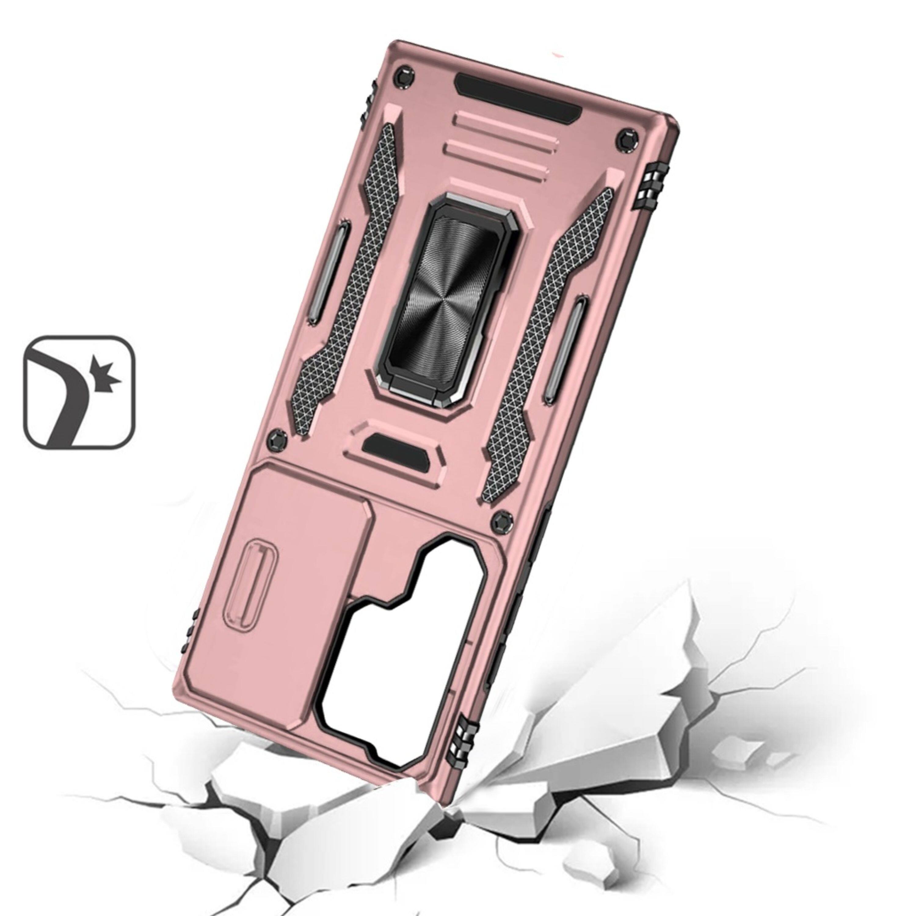 Left. Kitcheniva - Shockproof Cover Magnetic Ring Stand Slide Lens Phone Case For Samsung Galaxy S24+ Rose Gold - Rose Gold.