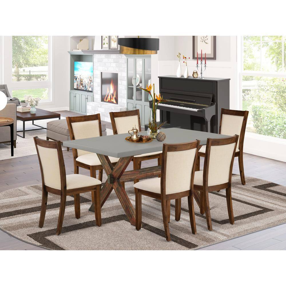 Angle. East West Furniture - East West Furniture 7-Piece Dining Set Includes a Wooden Kitchen Table and 6 Light Beige Linen Fabric Dining Room - Multi-Color.