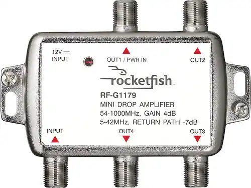 Front. Rocketfish™ - 4 Output Coaxial Amplifier - Silver.