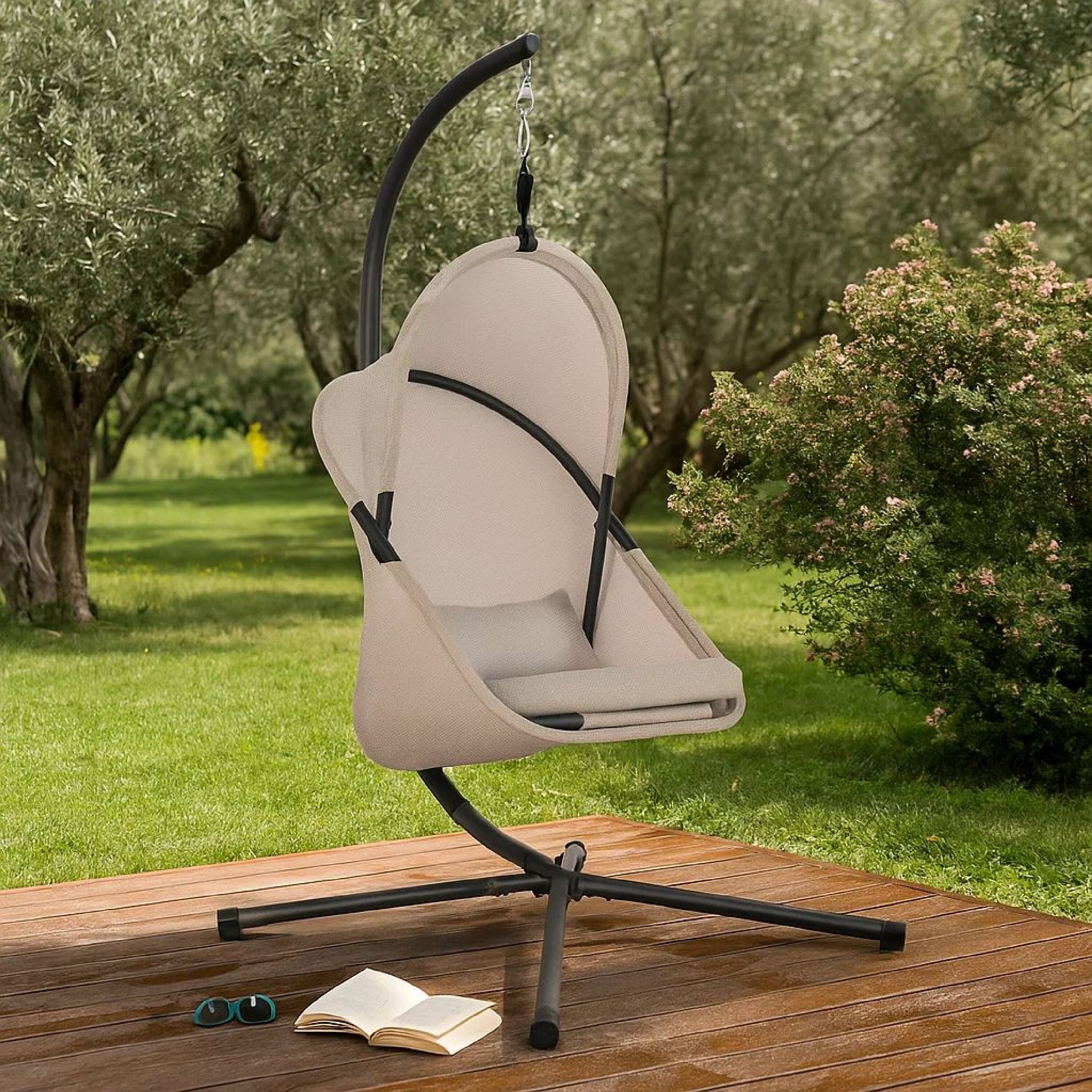 Alt View 7. Manhattan Lane - Cery Outdoor Egg Swing Chair, Foldable Stand - Black.