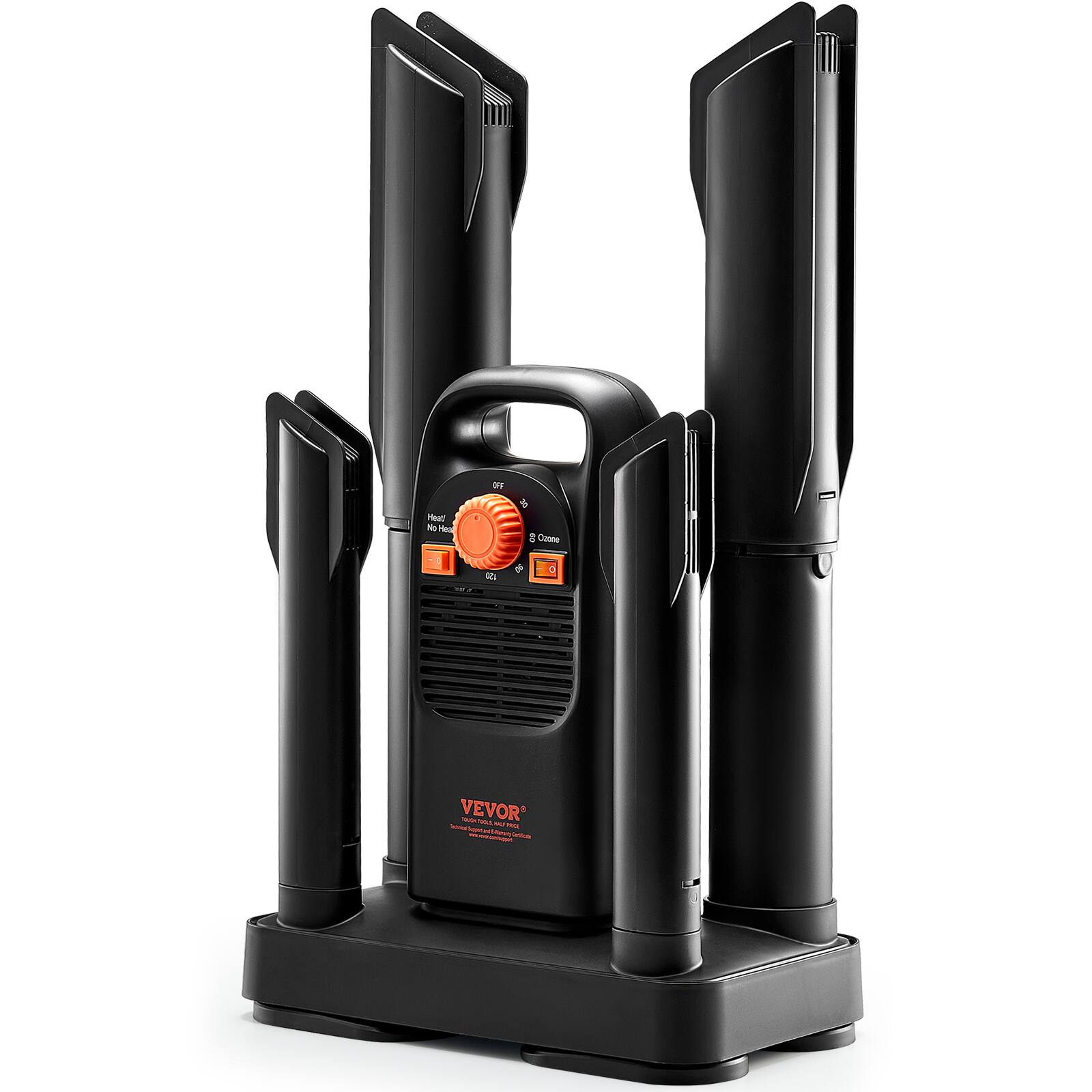 VEVOR - Detachable 4 Tubes Shoe Dryer with Timer,Drying Boot Warmers/Dryer with Ozone Disinfection, ABS+PP Material Boot Dryer - Black,Orange