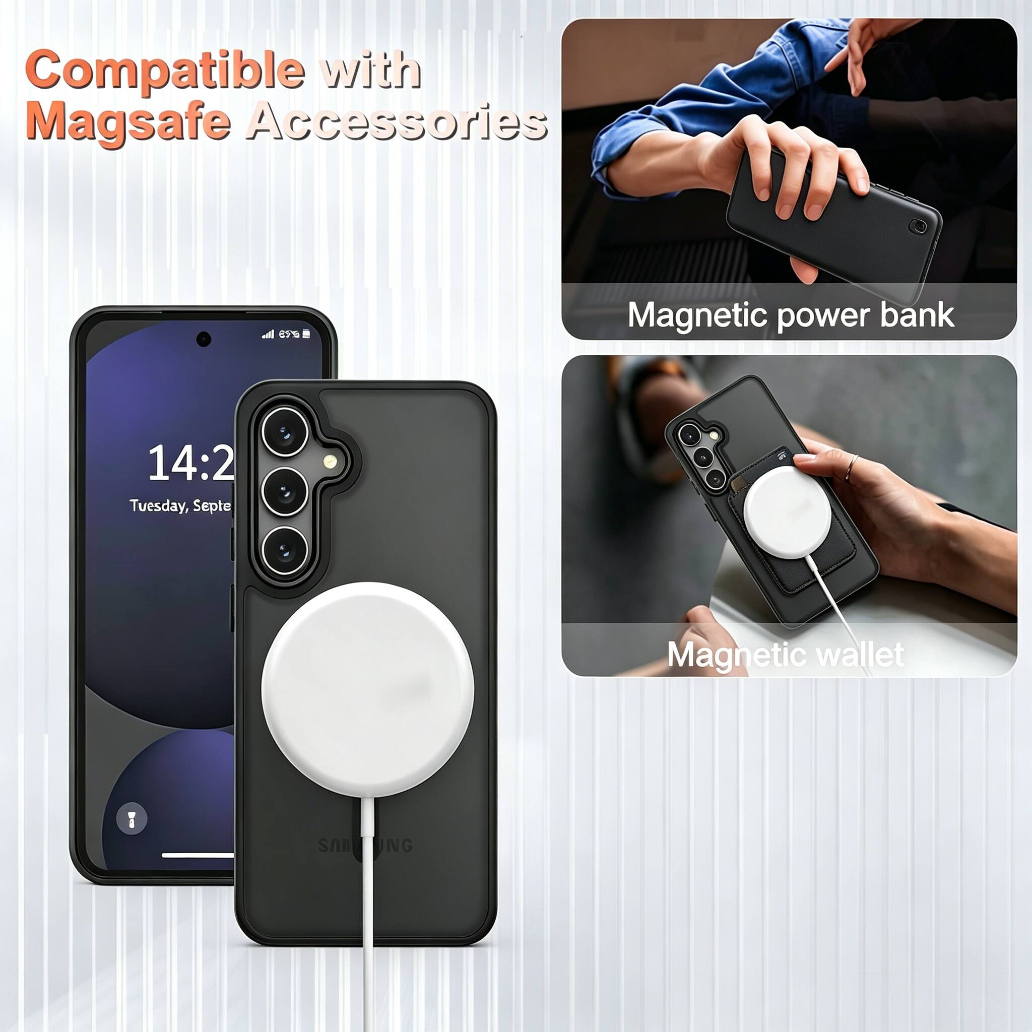 Compatible with Magsafe Accessories

14:2 Tuesday, Septe

Magnetic power bank

Magnetic wallet