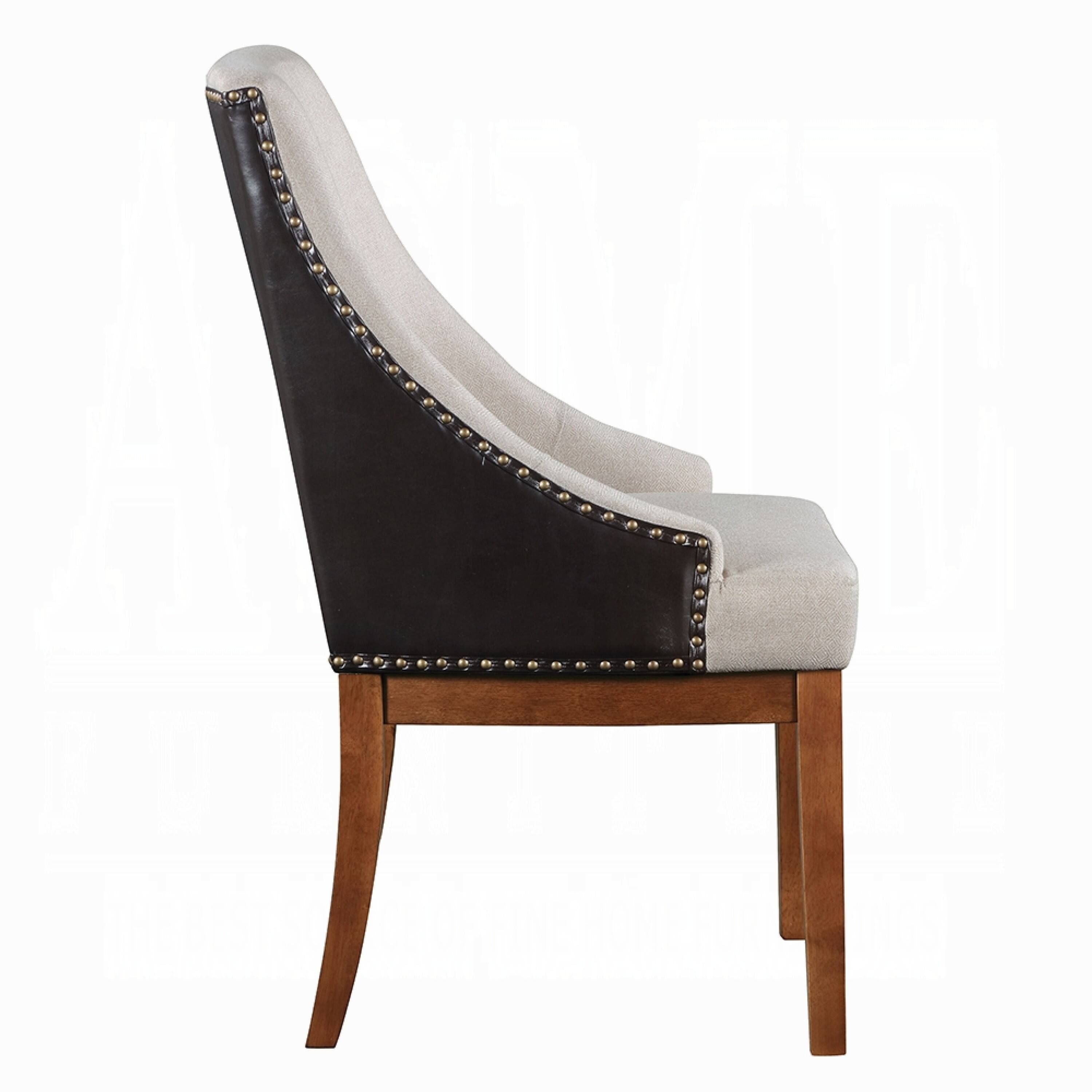 Alt View 2. Manhattan Lane - Elsie Dining Chair Set of 2, Foam Fill, Nailed Faux Leather Back, Brown - Brown, Cream.