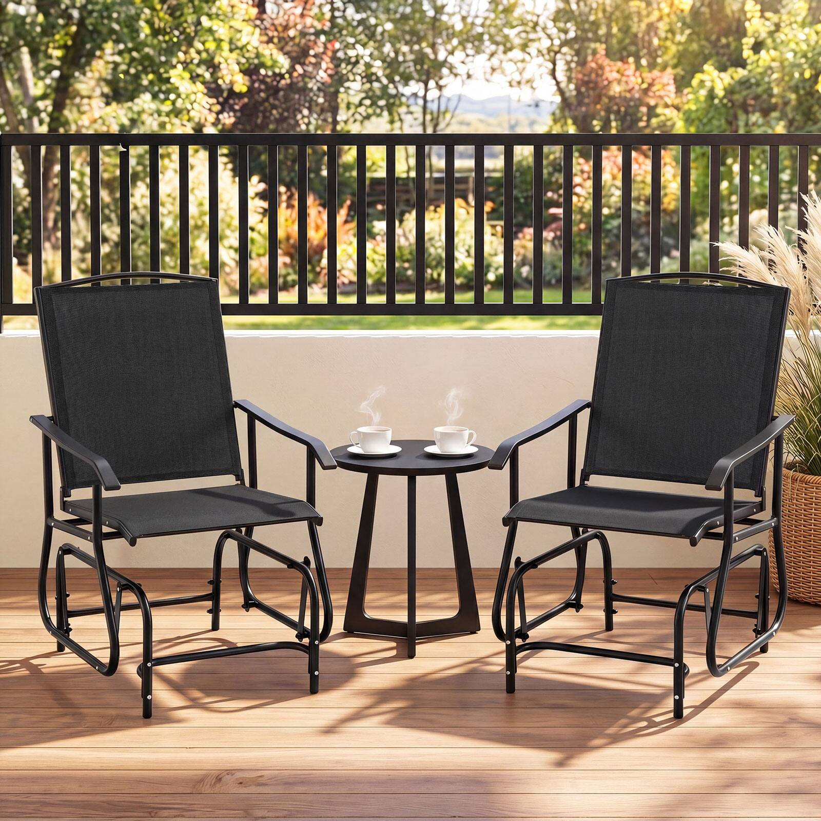 Alt View 3. Costway - Costway 2 PCS Outdoor Glider Chair, Porch Glider with Metal Frame Armrests for Deck Poolside - Black.