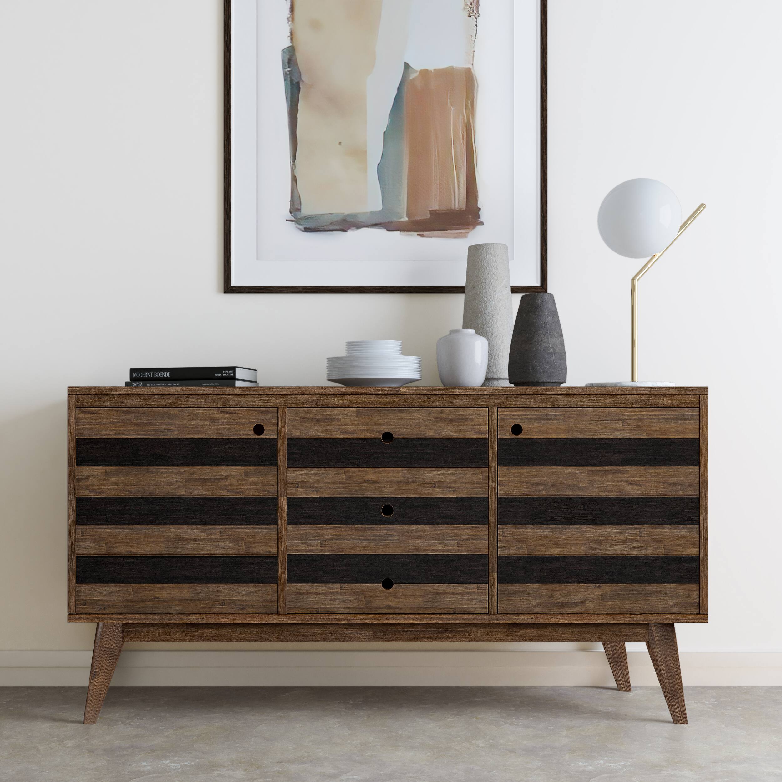 Angle. Simpli Home - Clarkson Sideboard Buffet - Rustic Natural Aged Brown.