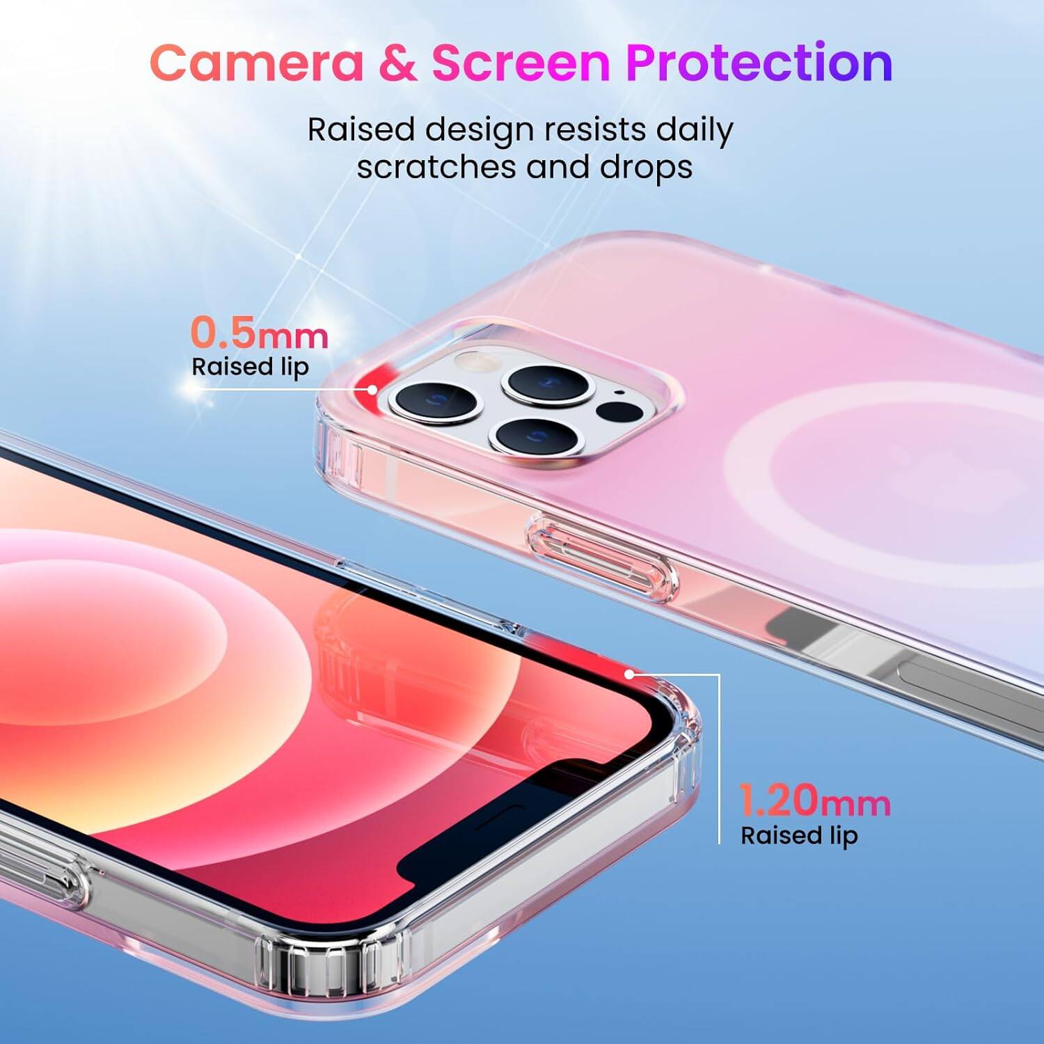 Camera & Screen Protection
Raised design resists daily scratches and drops
0.5mm Raised lip
1.20mm Raised lip