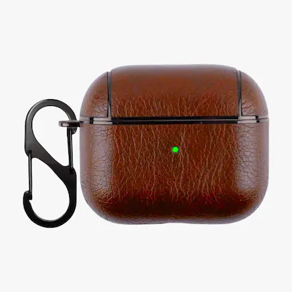 Front. Entronix - Entronix Luxury Leather Case for AirPods 4th Generation - Stylish and Durable Protection - Brown.