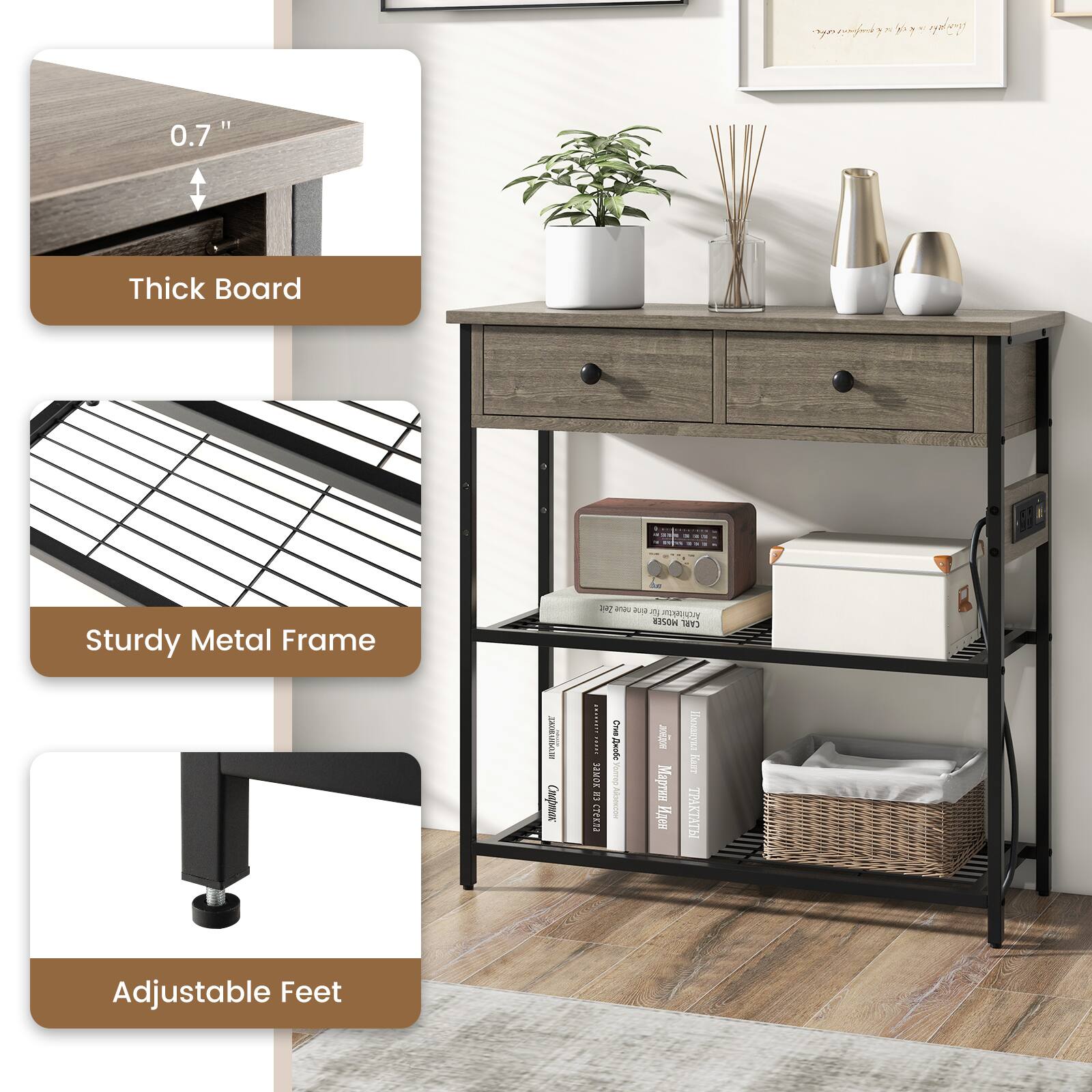 0.7" Thick Board
Sturdy Metal Frame
Adjustable Feet