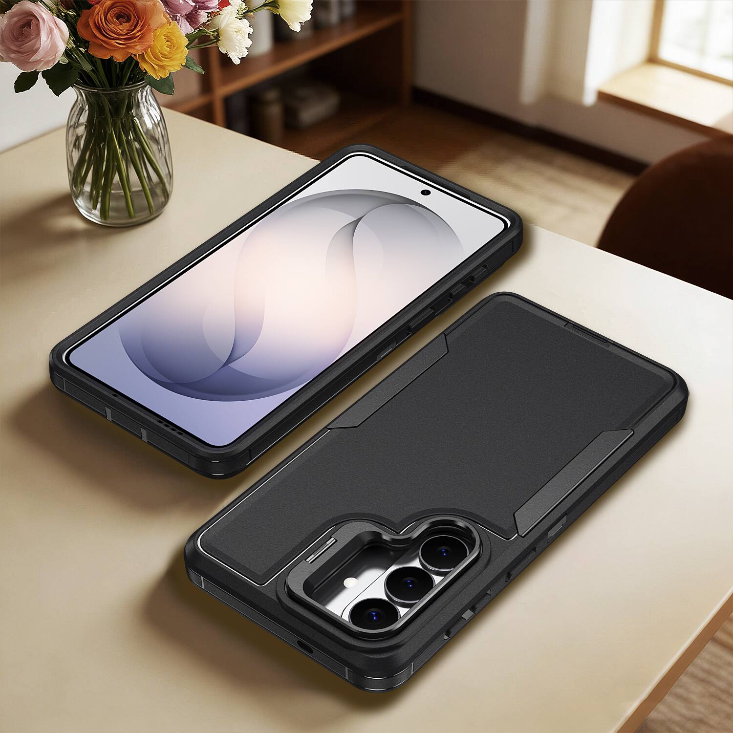 Alt View 4. Dteck - For Samsung Galaxy S26+ Rugged Case, Heavy Duty Dual Layer Shockproof Lens Kickstand Drop Protection Cover - Black.