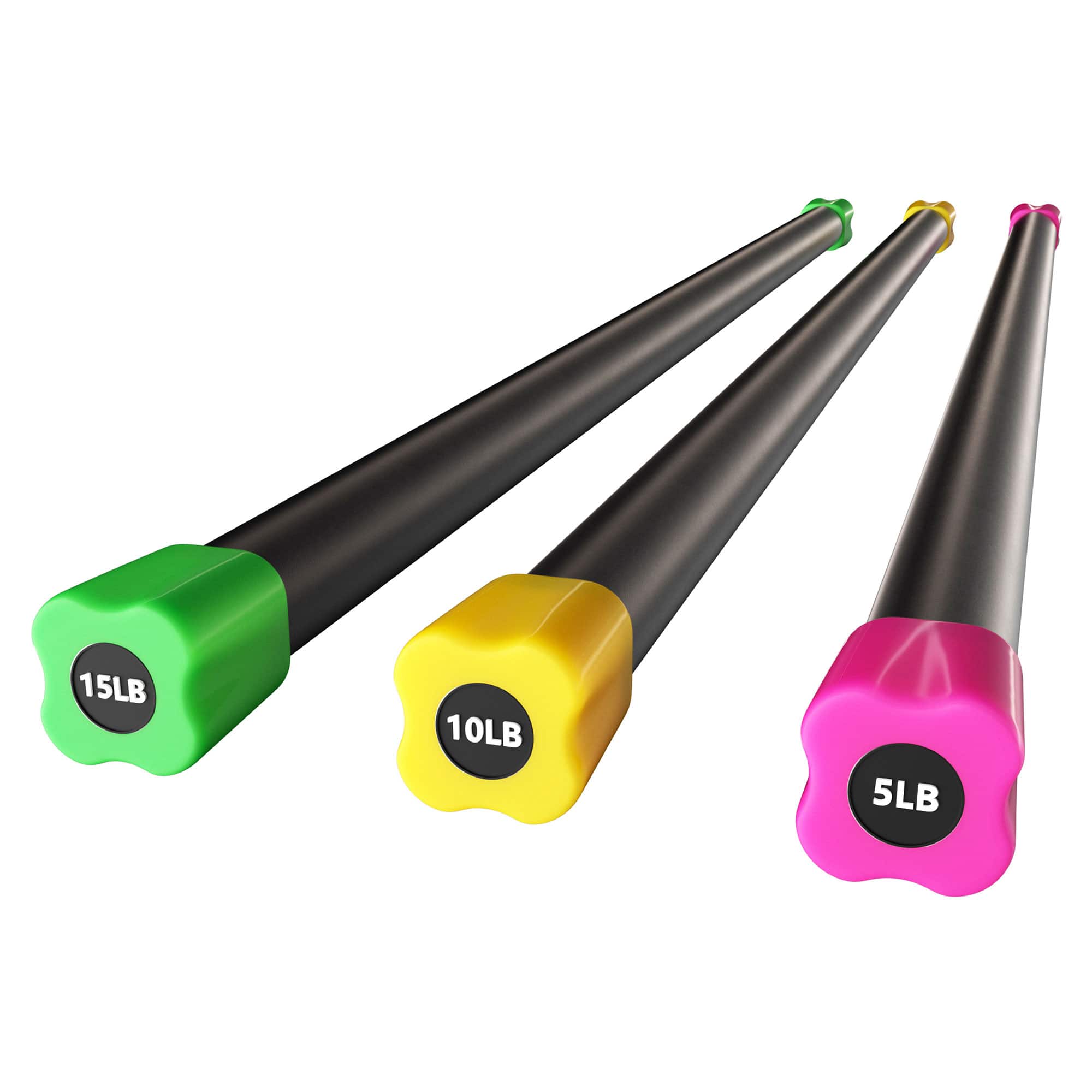 Signature Fitness - Total Body Workout & Exercise Weighted Bar Padded Grip, 3 Pack - Multicolor