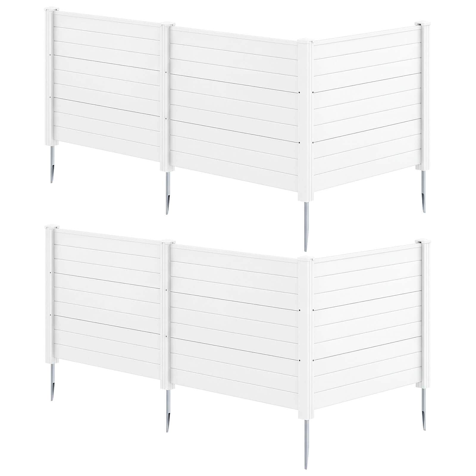 Costway - 2 PCS Air Conditioner Fence 3 Panels with Metal Ground Stakes, No Dig Trash Can - White