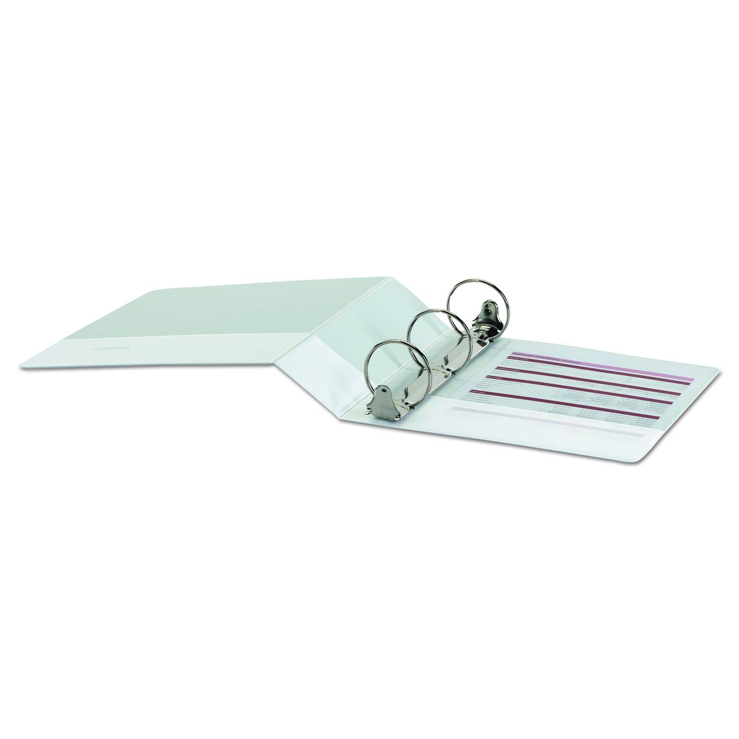 Left. Universal - Economy Round Ring View Binder 3 Rings 3" Capacity 11 X 8.5 White.