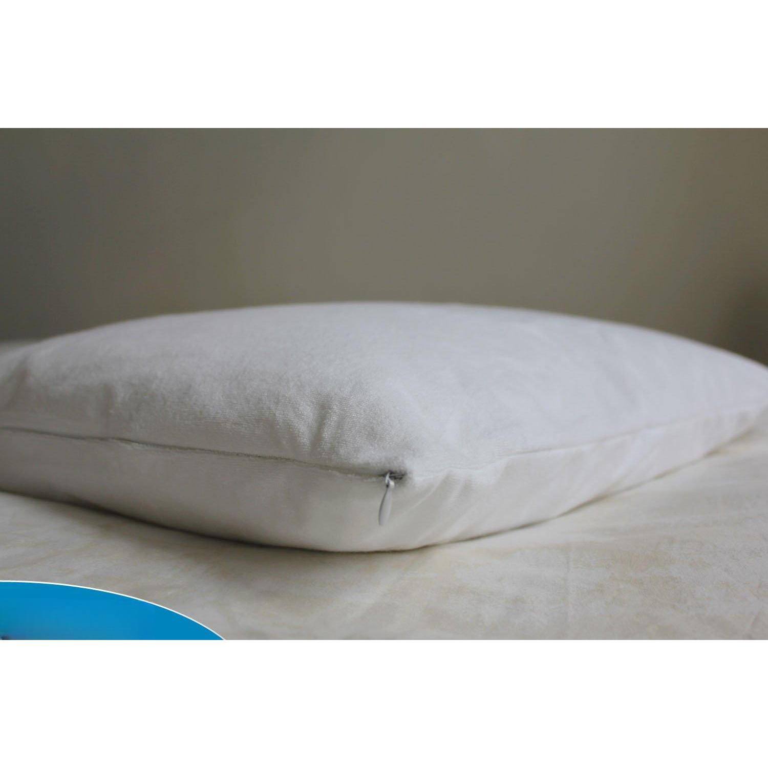 Left. Fabibe - Set Of 2 Standard Size Sureguard Pillow Protectors - Waterproof  Bed Proof Zippered Cotton Terry Covers Premium Cotton - King-Smooth Cotton.