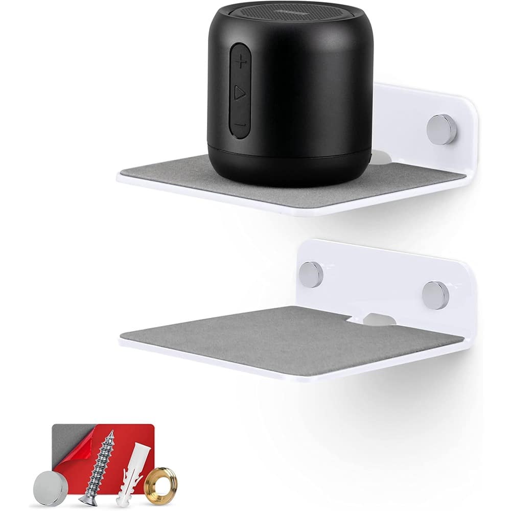 RTMB - 2-Pack 4" Floating Wall Shelves for Speakers & Cameras, Adhesive/Screw Mount, White