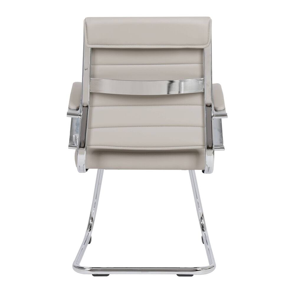 Alt View 6. LeisureMod - Benmar Office Chair, Ribbed Leather Upholstery with Chrome Arms and Sled Base, Modern Desk Seating for Home or Office - Tan.