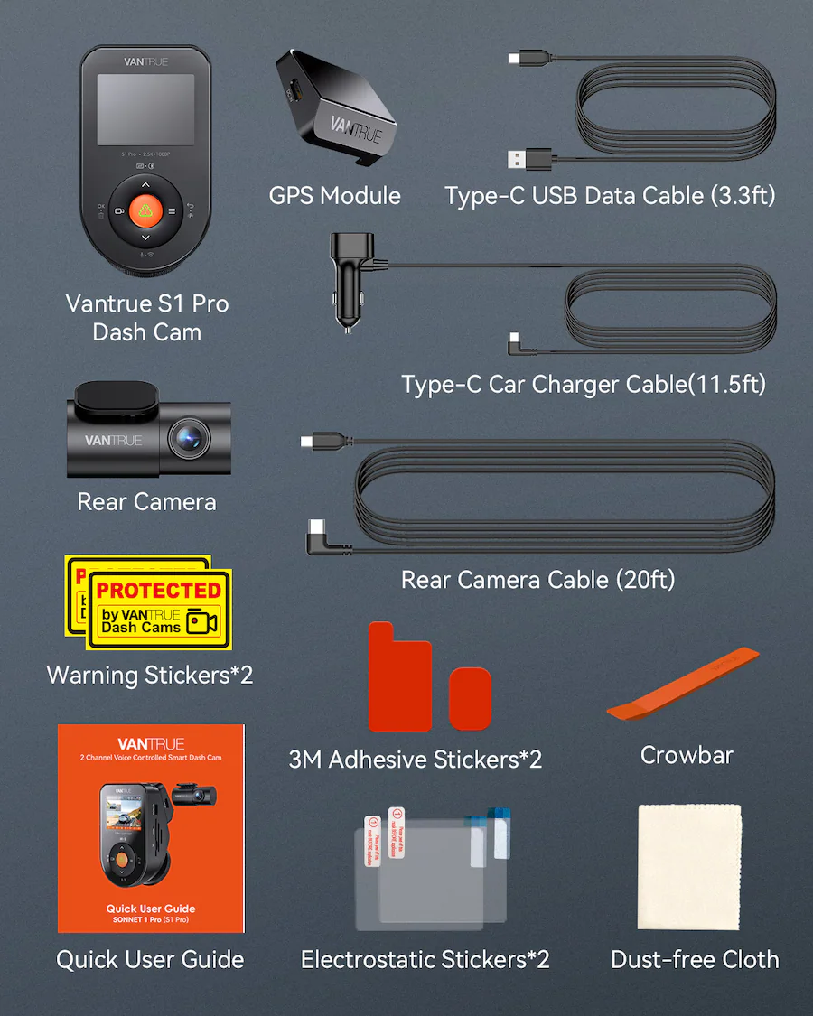Vantrue Rear Camera Cable Vantrue S1 PRO 3K + 1080P HDR AI Dash Cam Front and Rear, ADAS, STARVIS ...