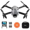 The image features a drone with a camera attached to it, along with a tablet and a remote control. The drone is equipped with a camera and is ready for use. The tablet and remote control are used to control the drone, allowing for easy navigation and operation. The drone is designed for aerial photography and videography, making it a valuable tool for capturing stunning images and footage from above.
