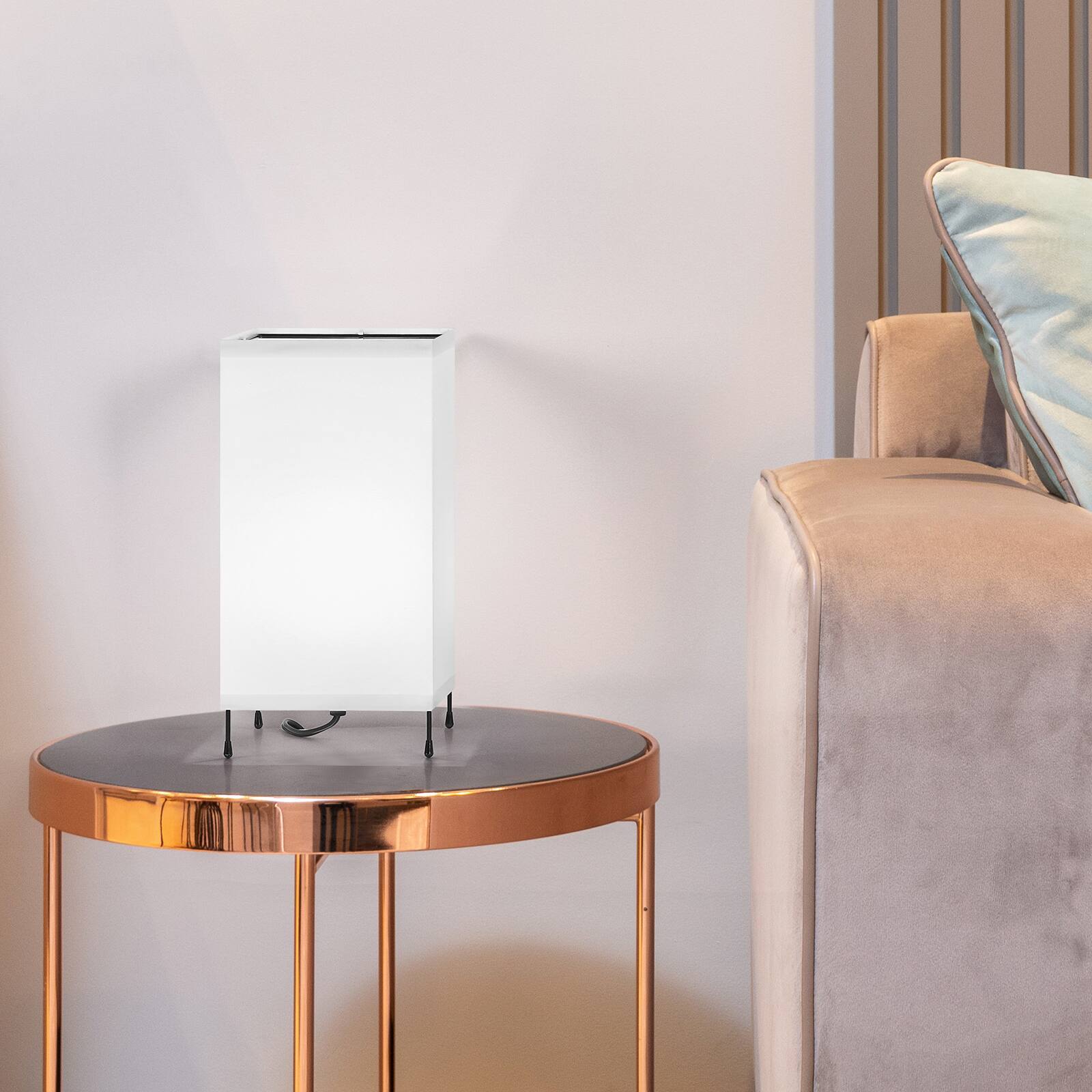 Alt View 2. Oumilen - Set of 2 White Square Fabric Table Lamps, 10.63in Tall, E26 Socket, Bulbs Not Included.
