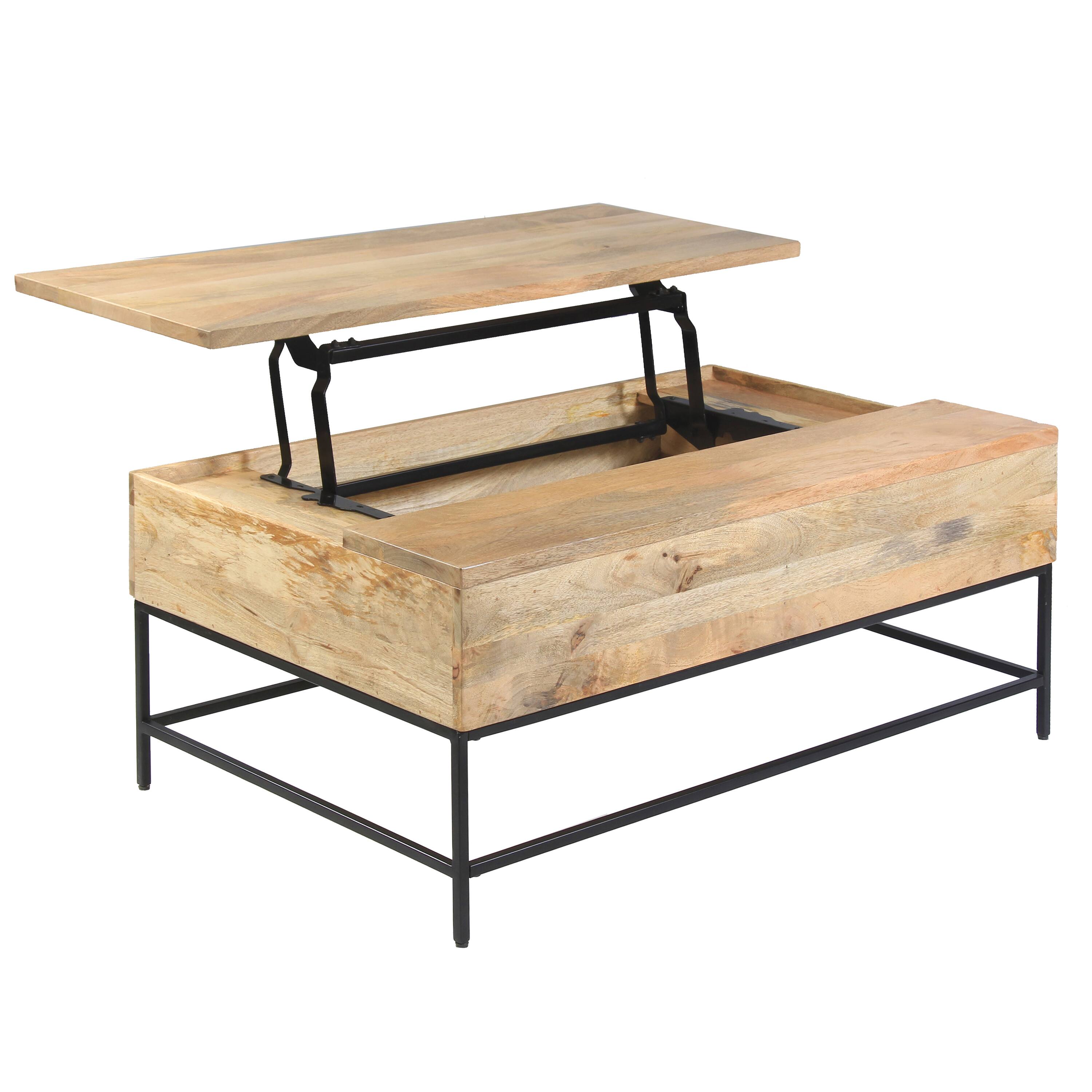 Alt View 1. Manhattan Lane - Audrey 45 Inch Handcrafted Mango Wood Coffee Table, Lift Top, Grain Details - Brown, Black.