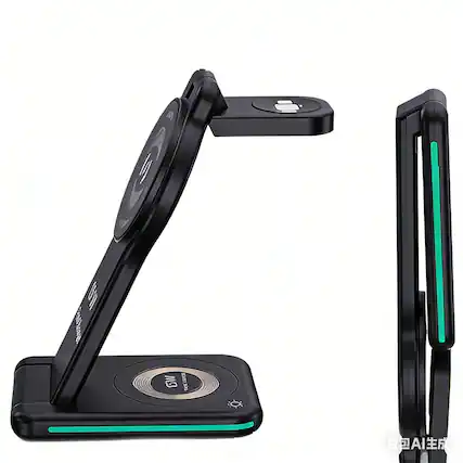 Front. RISOKEYS - Power Adapter - Magnetic 3-in-1 Wireless Charger - Compatible with Apple Phones, Watch, Earphones and Fast Charging - Black.