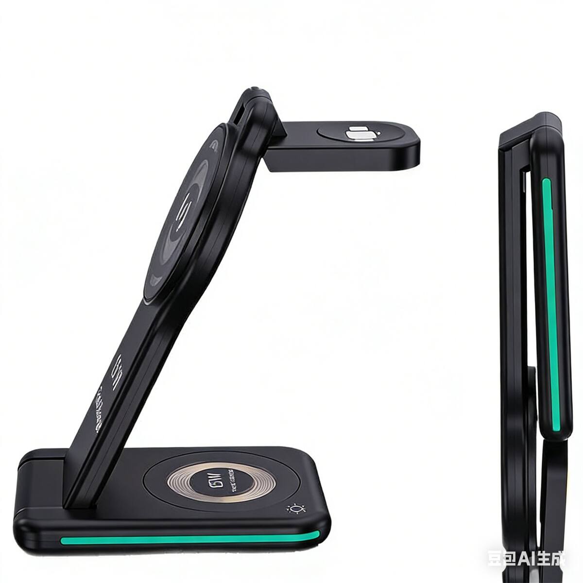 Front. RISOKEYS - Power Adapter - Magnetic 3-in-1 Wireless Charger - Compatible with Apple Phones, Watch, Earphones and Fast Charging - Black.