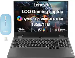 Lenovo - Upgraded - LOQ Laptop 15.6 FHD Display (Ryzen 5 7235HS, 16GB, 1TB SSD, Win 11 Pro) w/Dockztorm Wireless Mouse - Luna Grey
