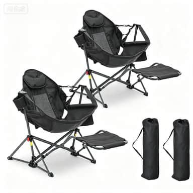 Ainfox - 2 PCS Hammock Camping Chair with Footrest, Foldable Portable Rocking Chairs for Adults Outside Swinging Camp - Black