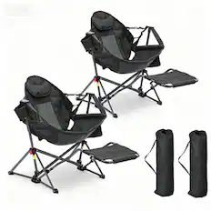 Front. Ainfox - Ainfox 2 PCS Hammock Camping Chair with Footrest, Foldable Portable Rocking Chairs for Adults Outside Swinging Camp - Black.