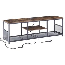 Vecelo - 55" Industrial TV Stand with Power Outlets and USB Ports – Modern Open Shelf Media Console Table for Living Room - Black