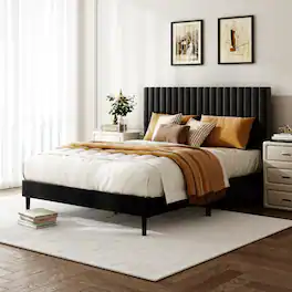 Z-Edge - Full Size Bed frame, Upholstered Platform Bed with Height-Adjustable Headboard, No Box Spring Needed, Easy Assembly - Black