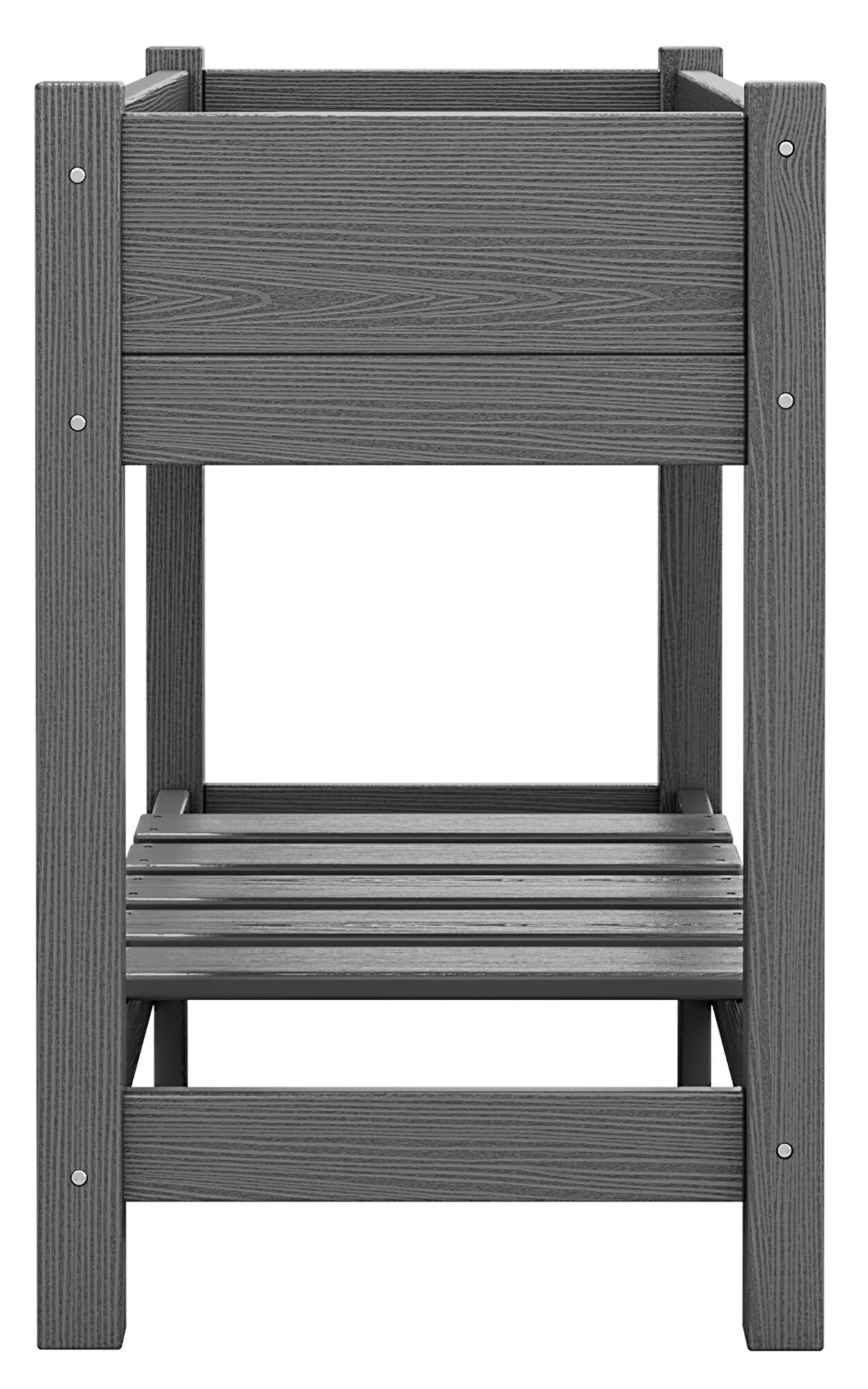 Alt View 7. SERWALL - SERWALL Raised Garden Bed with Legs-Gray,HDPE Elevated Planter with Storage Shelf & Drainage Holes - gray.