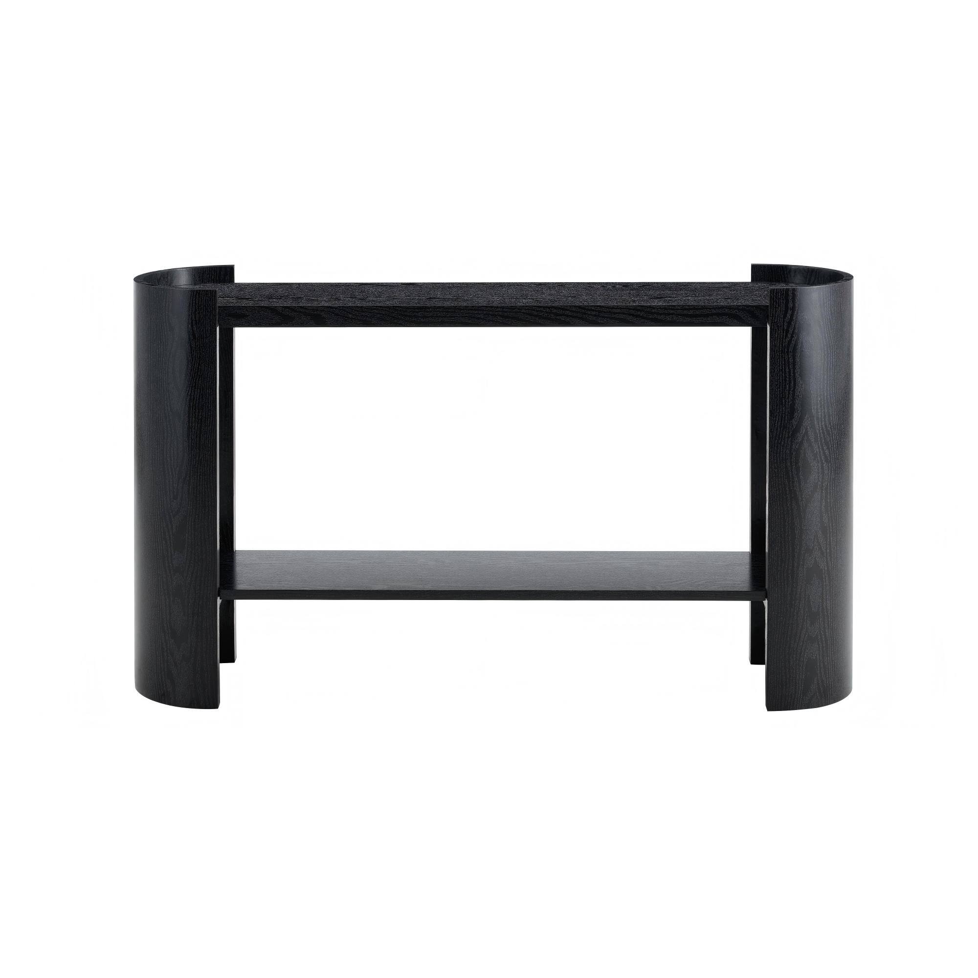 Alt View 8. Loheer - Loheer- Black Wood Grain Curved Foyer Table 4.43x1.15x2.53 ft Minimalist Sofa Side Console for Small Space Living Room - Black.