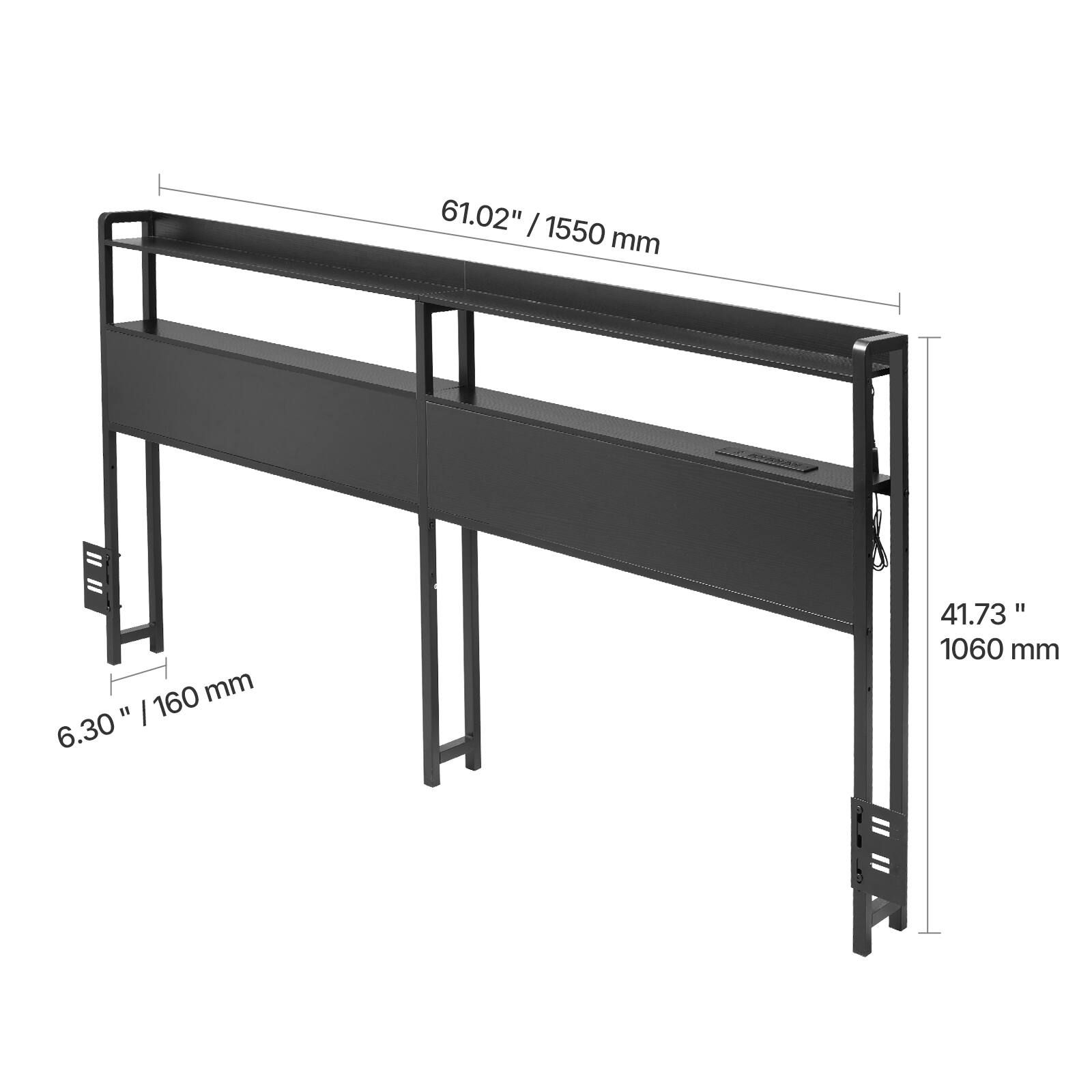 61.02" / 1550 mm  
160 mm  
6.30" / 160 mm  
41.73" / 1060 mm