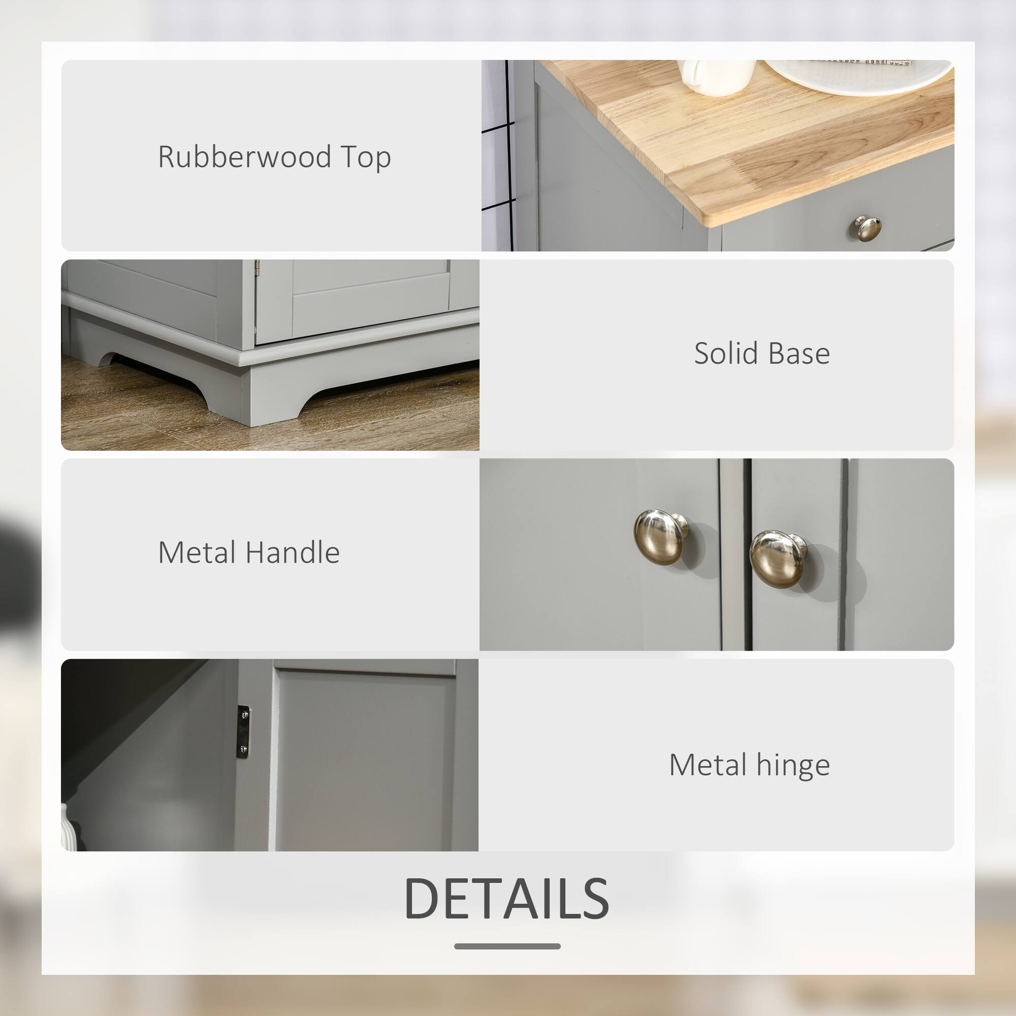 Rubberwood Top, Solid Base, Metal Handle, Metal hinge, DETAILS