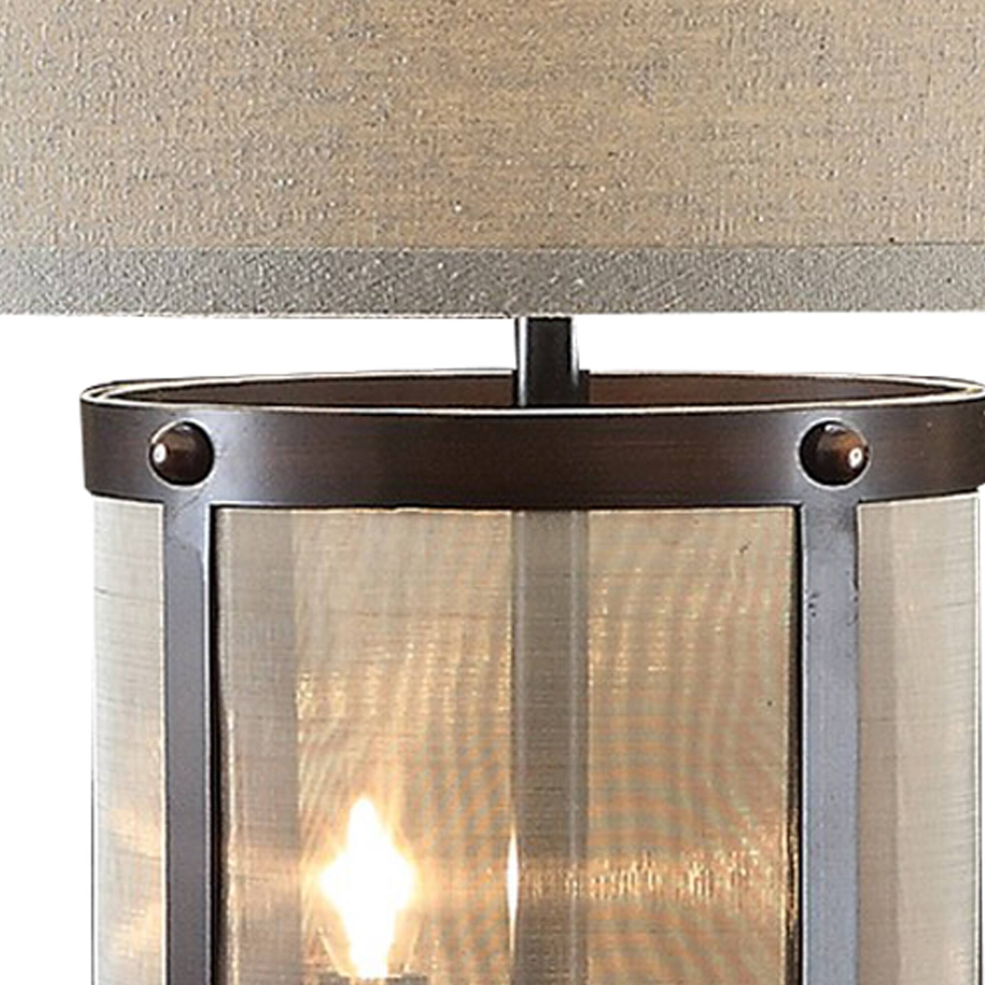 Left. Manhattan Lane - 31 Inch Table Lamp, Classic Drum Fabric Shade, Modern Metal Base - Bronze, Brown.