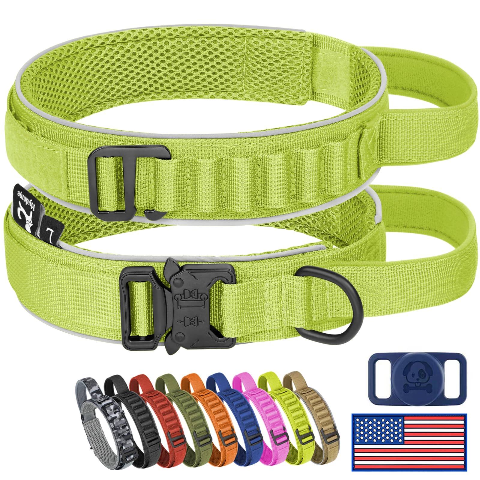 Front. Leash Valley - Dog Collar Loop Adjustable Nylon Collars With Handle And Reflective For Dogs Airtags Protective Patches. Design Upgrade - GrassGreen-XL.