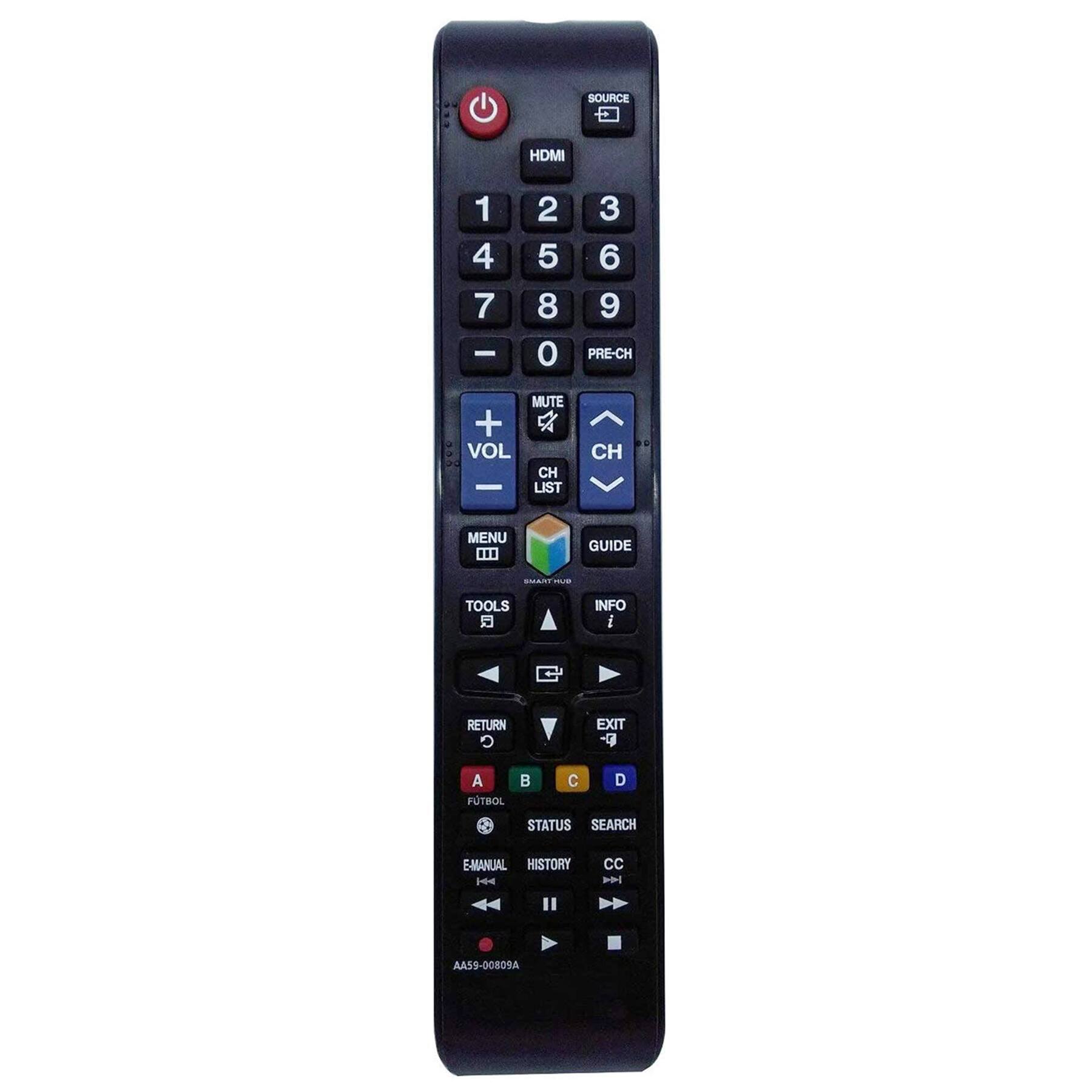 SOURCE HDMI 1 2 3 4 5 6 7 8 9 0 PRE-CH MUTE + VOL CH LIST CH MENU GUIDE TOOLS INFO RETURN EXIT A B C D STATUS SEARCH E-MANUAL HISTORY CC AA59-00809A