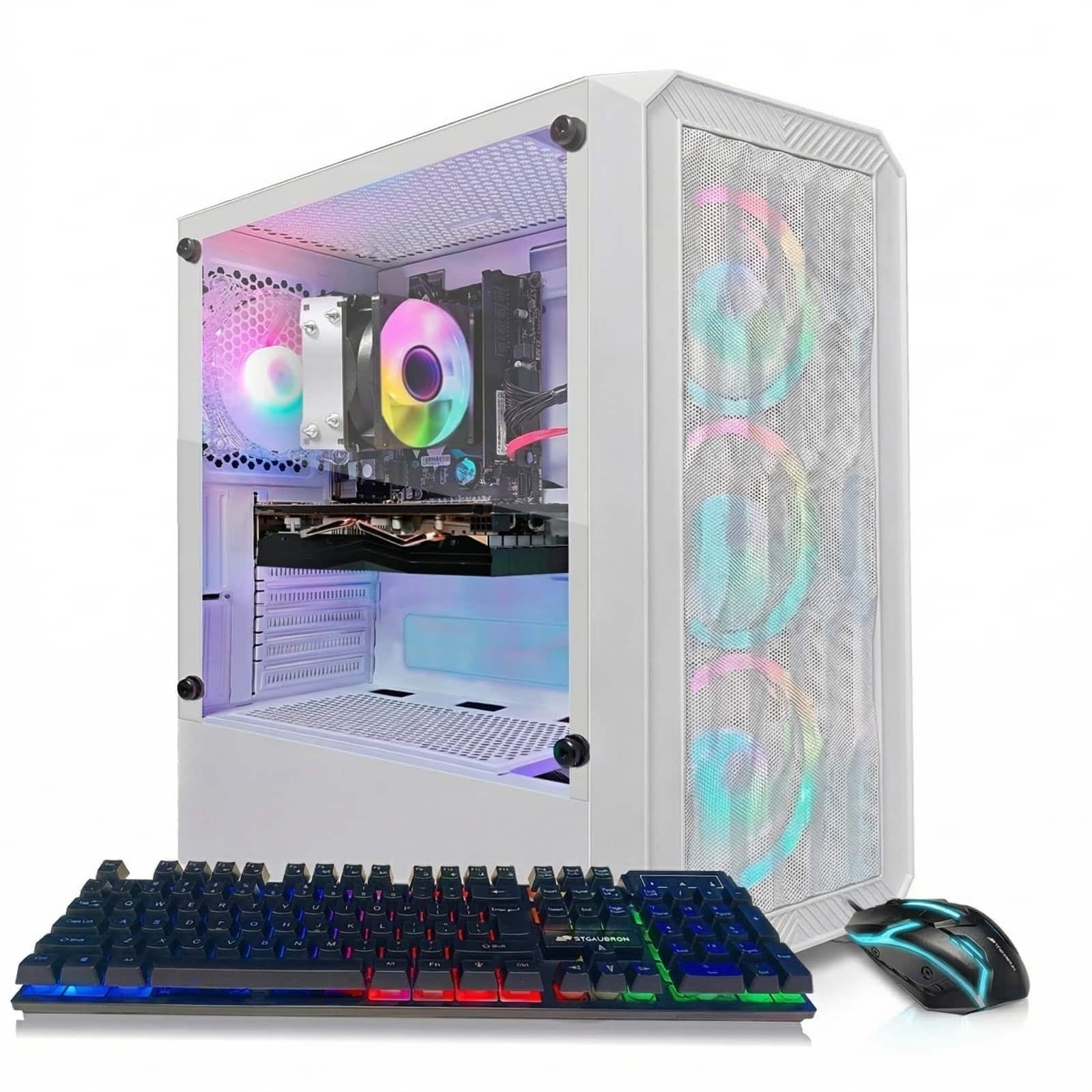 Front. STGAubron - STGAubron Gaming PC Desktop, Radeon RX 580 16G Graphics, AMD Ryzen 5 2600 up to 3.9GHz, 16G DDR4 RAM, 512G SSD, WIN11H - Black.